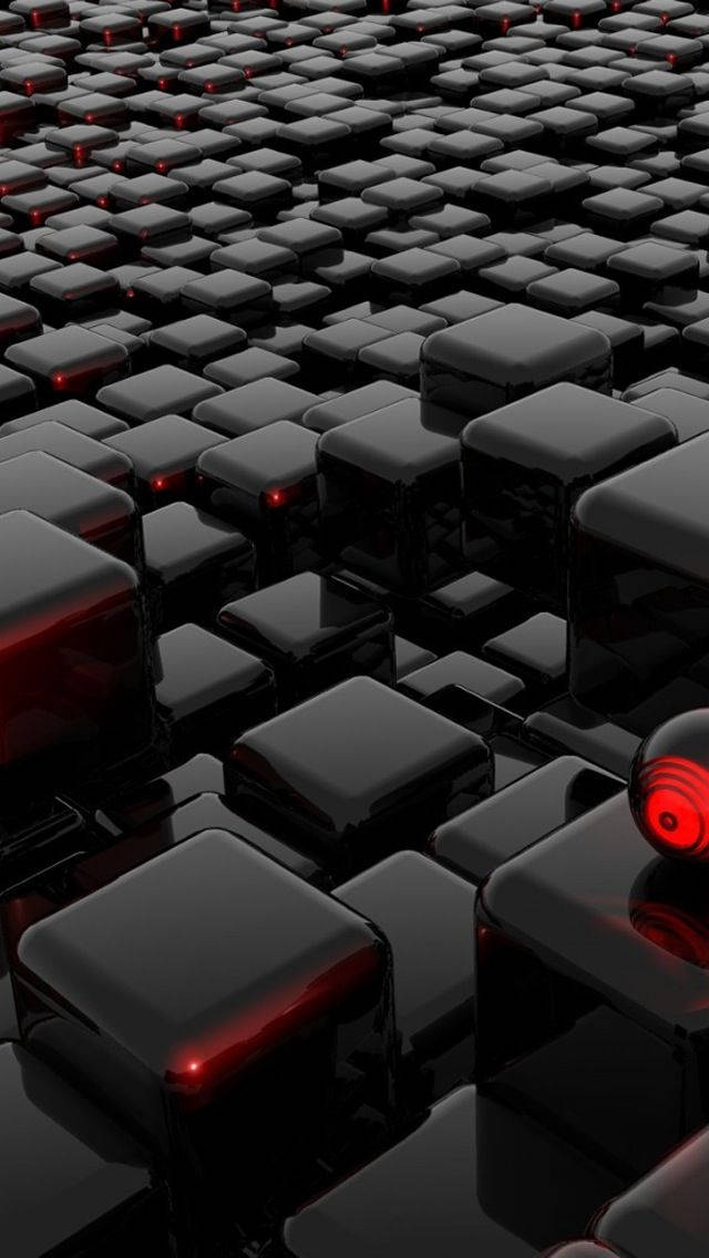 3D Phone, black glossy tiles, glossy black cubes, SD Phone Wallpaper