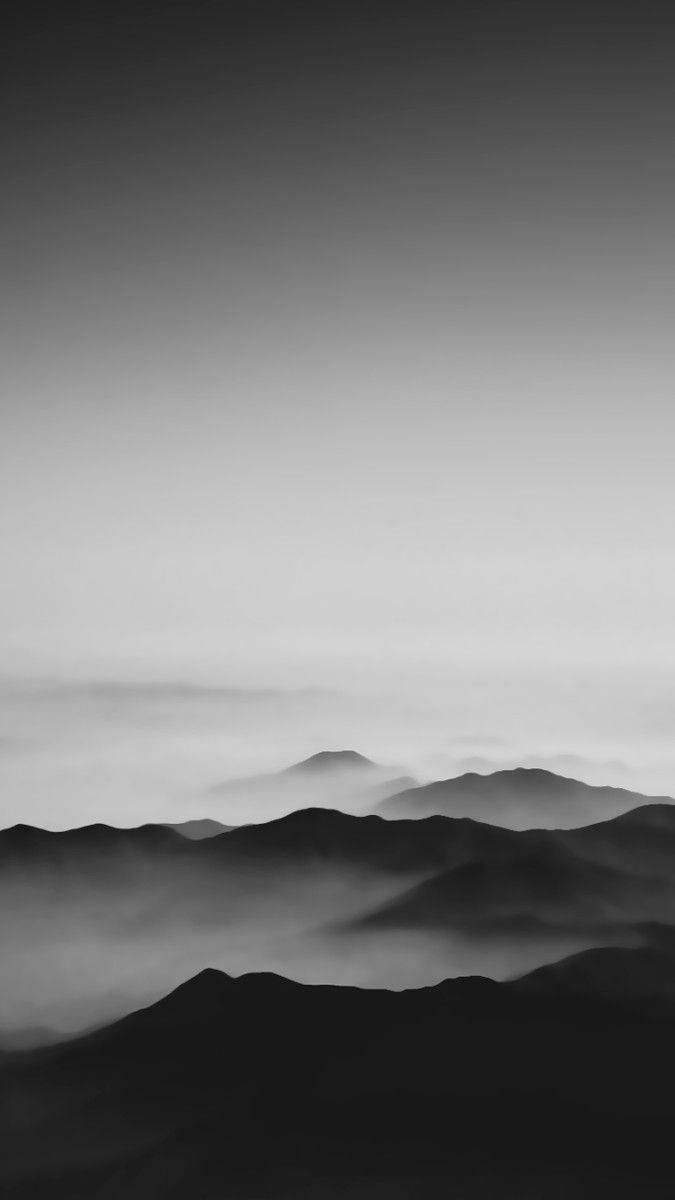 Black And White iPhone Horizon, monochrome, misty mountains, SD Phone Wallpaper