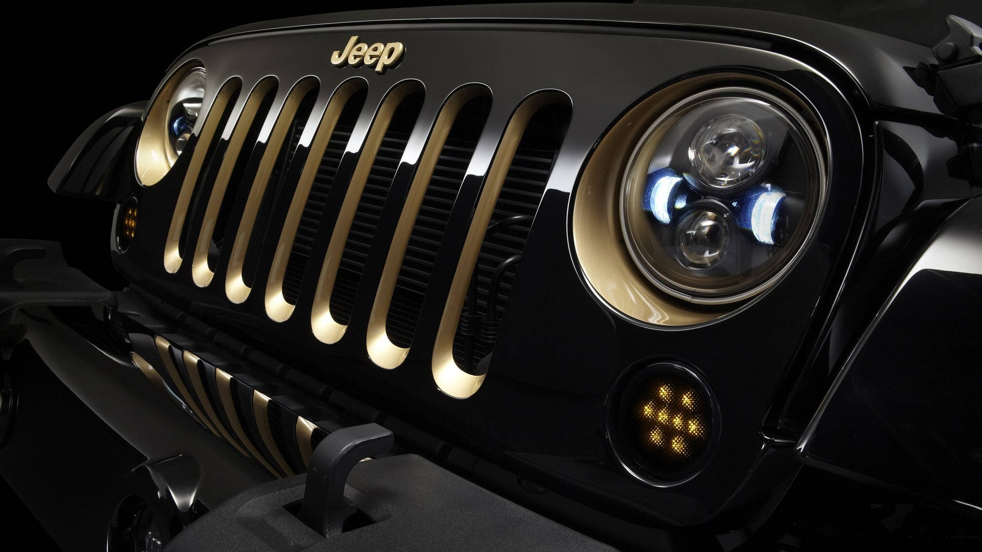 black Jeep, front grille, headlight, Full HD Desktop Wallpaper