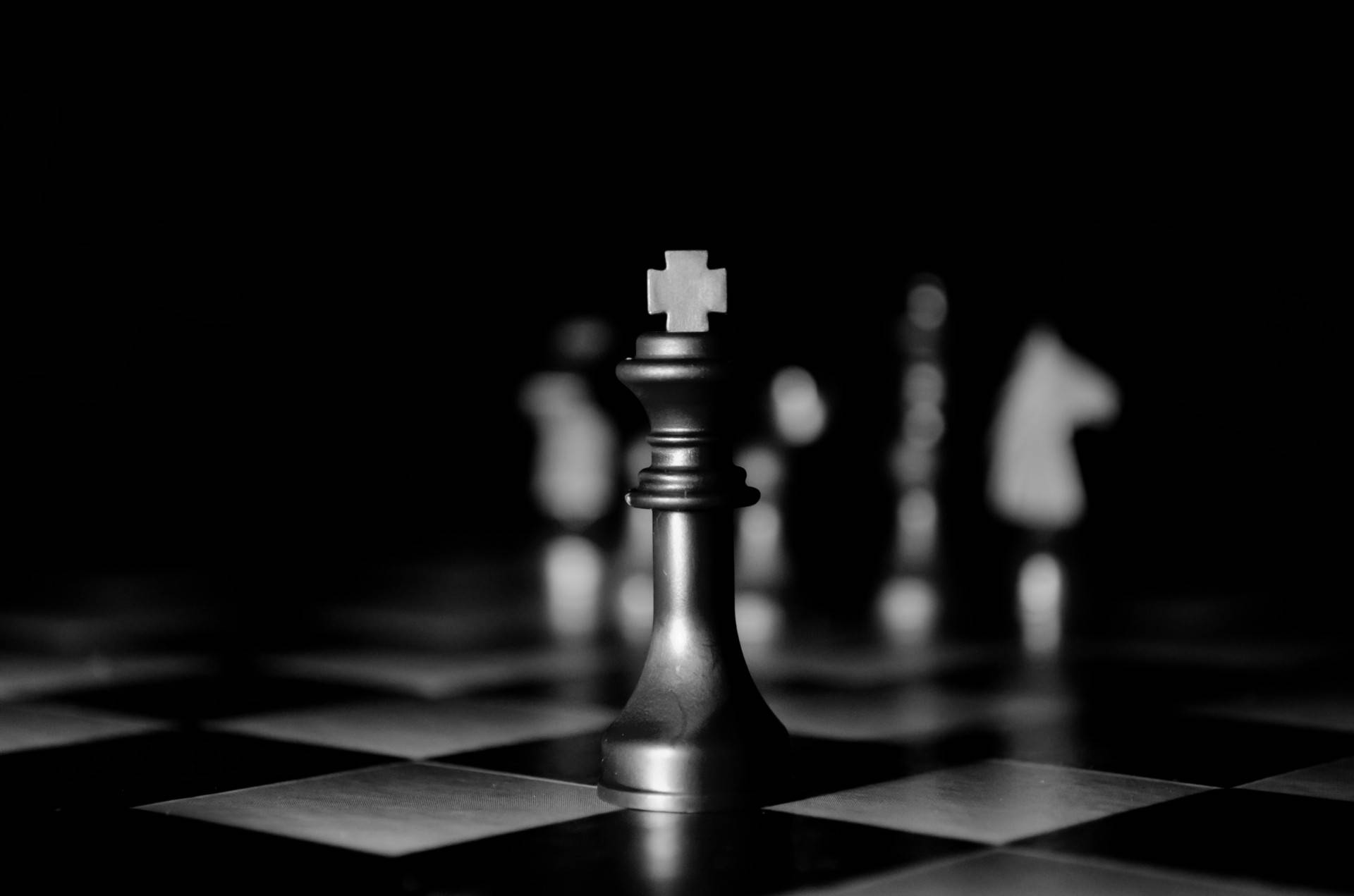 Black King, chess king, checkered board, Full HD Desktop Wallpaper