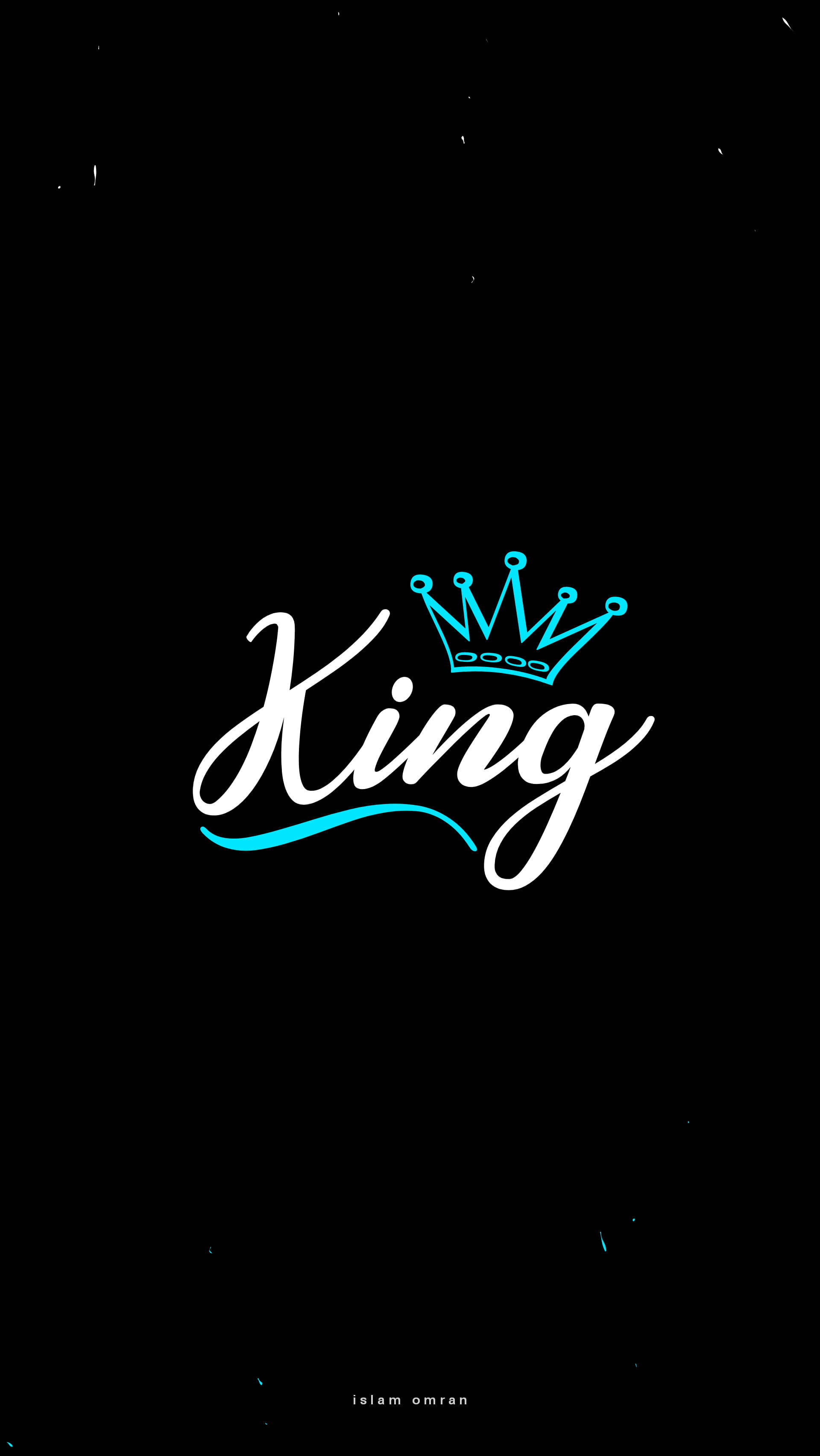 King, white cursive, cyan crown, 2K Phone Wallpaper
