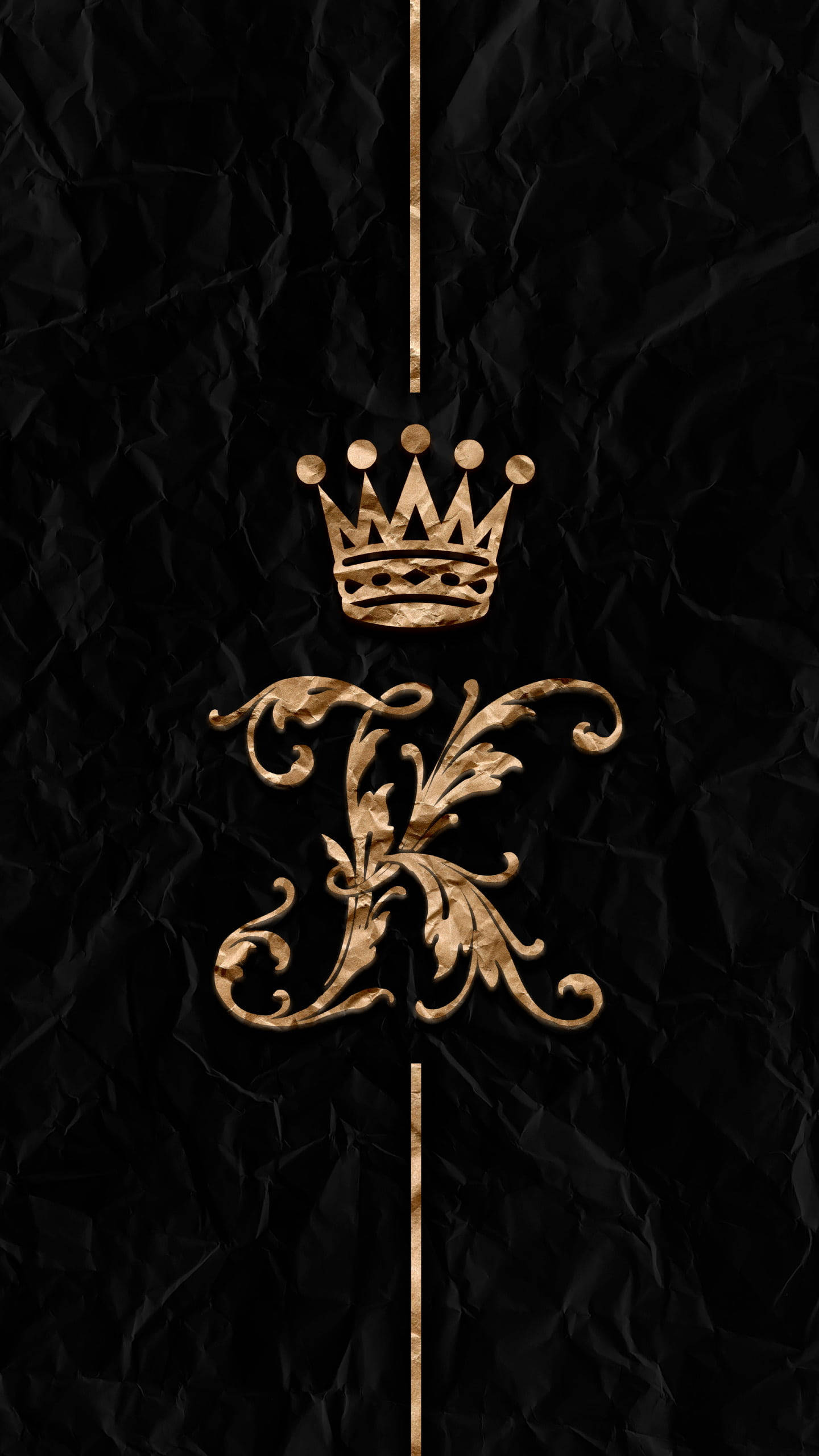 Black King, golden ornate crown, letter K, 2K Phone Wallpaper