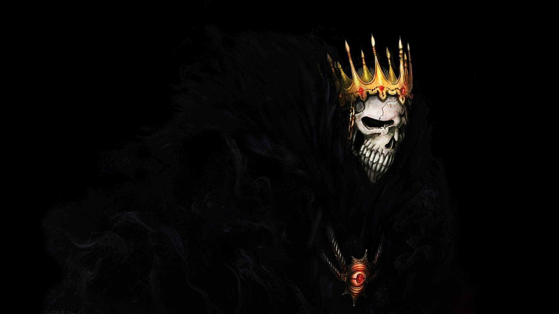 Black King, gold crown, skeletal figure, Full HD Desktop Wallpaper