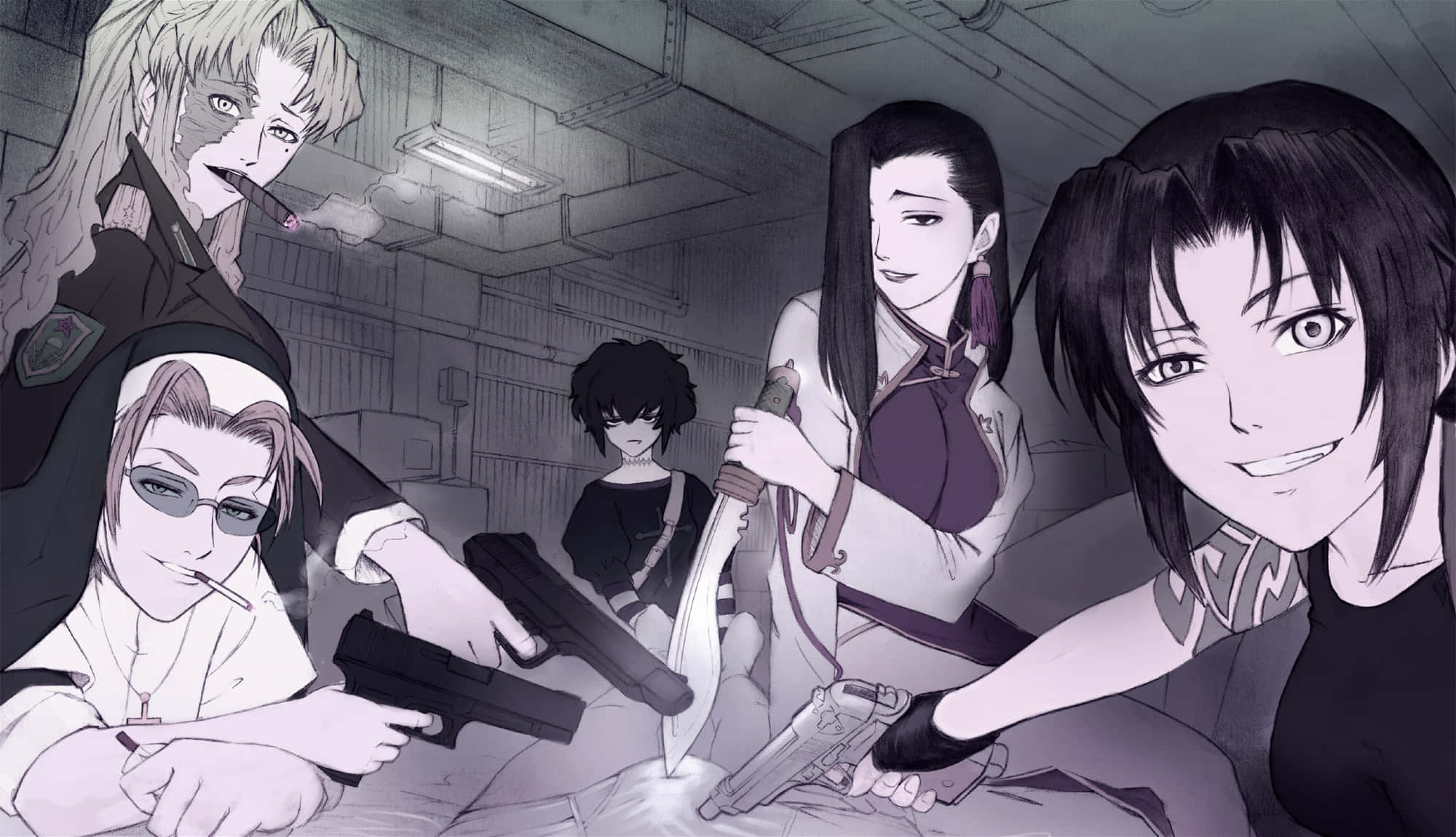 Black Lagoon, Roberta, dim industrial setting, Full HD Desktop Wallpaper