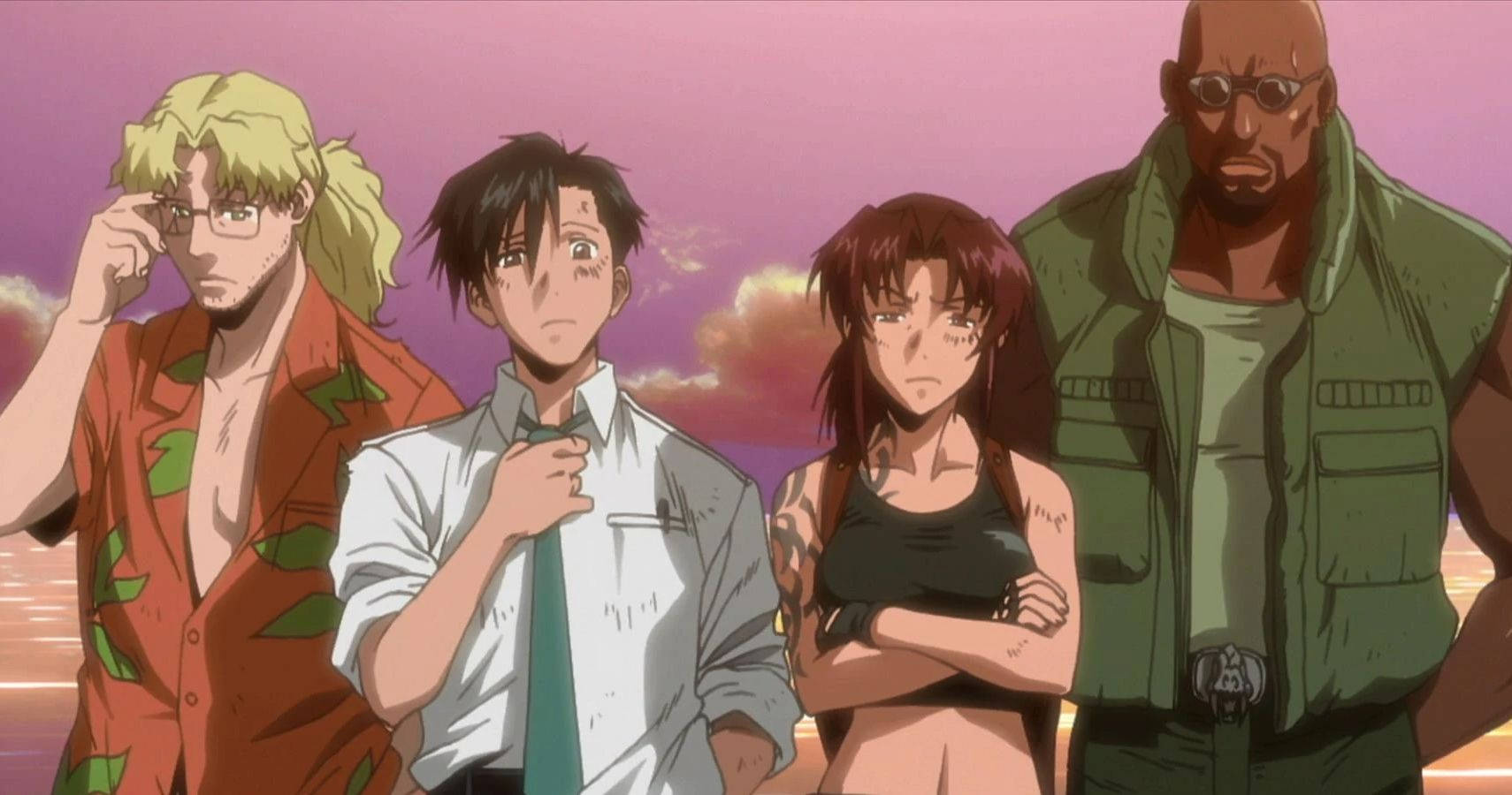 Black Lagoon, anime characters, vibrant pink sunset sky, HD Desktop Wallpaper