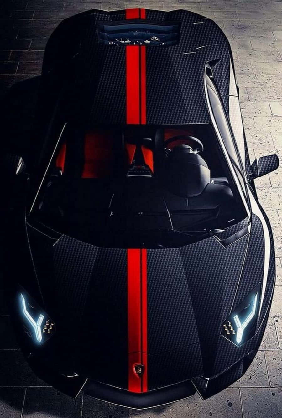 Black Lamborghini, carbon fiber, red stripes, HD Phone Wallpaper