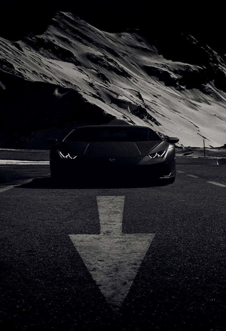 Black Lamborghini iPhone, sleek black sports car, glowing headlights, HD Phone Wallpaper