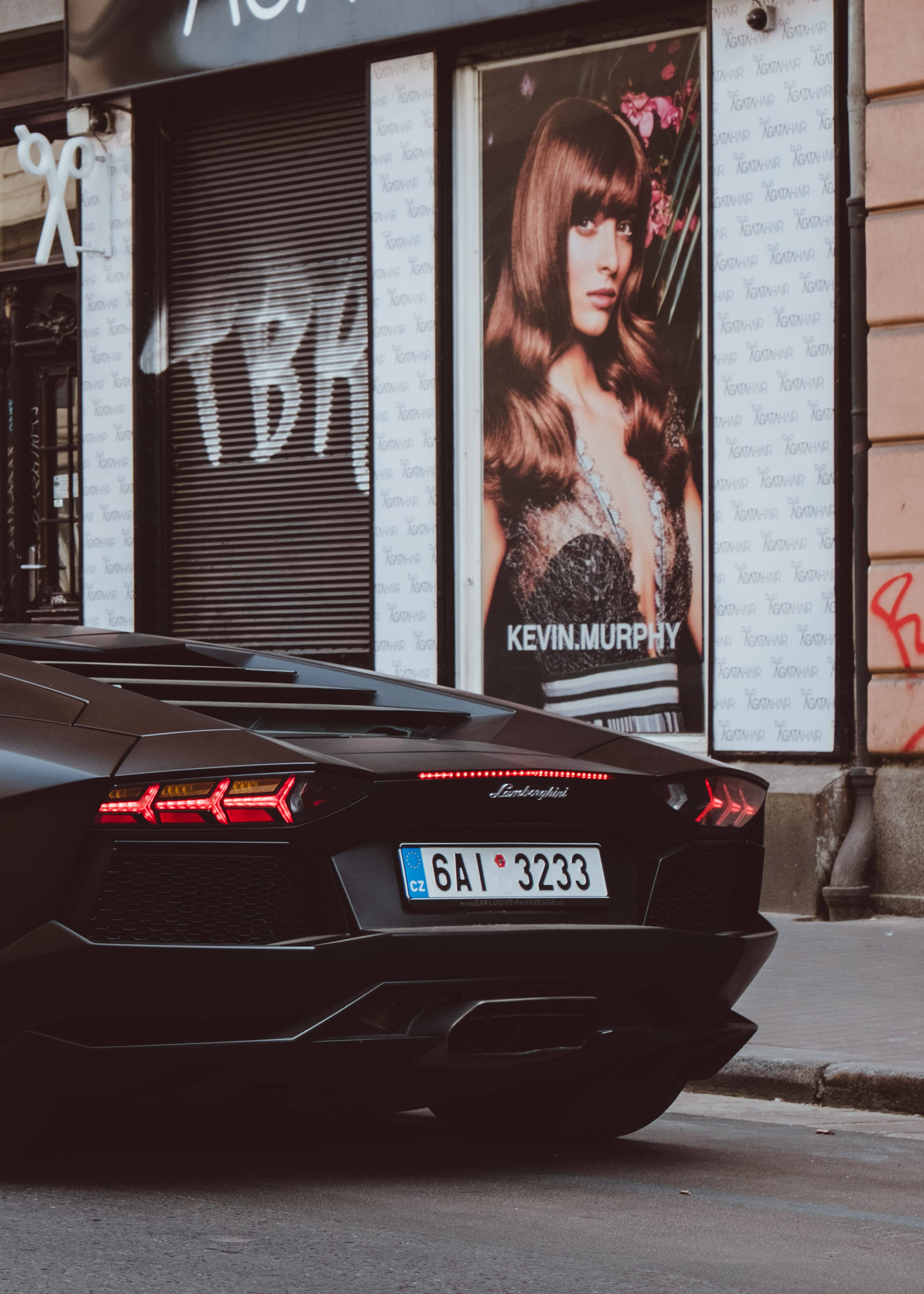 Lamborghini, black, city street, 2K Phone Wallpaper