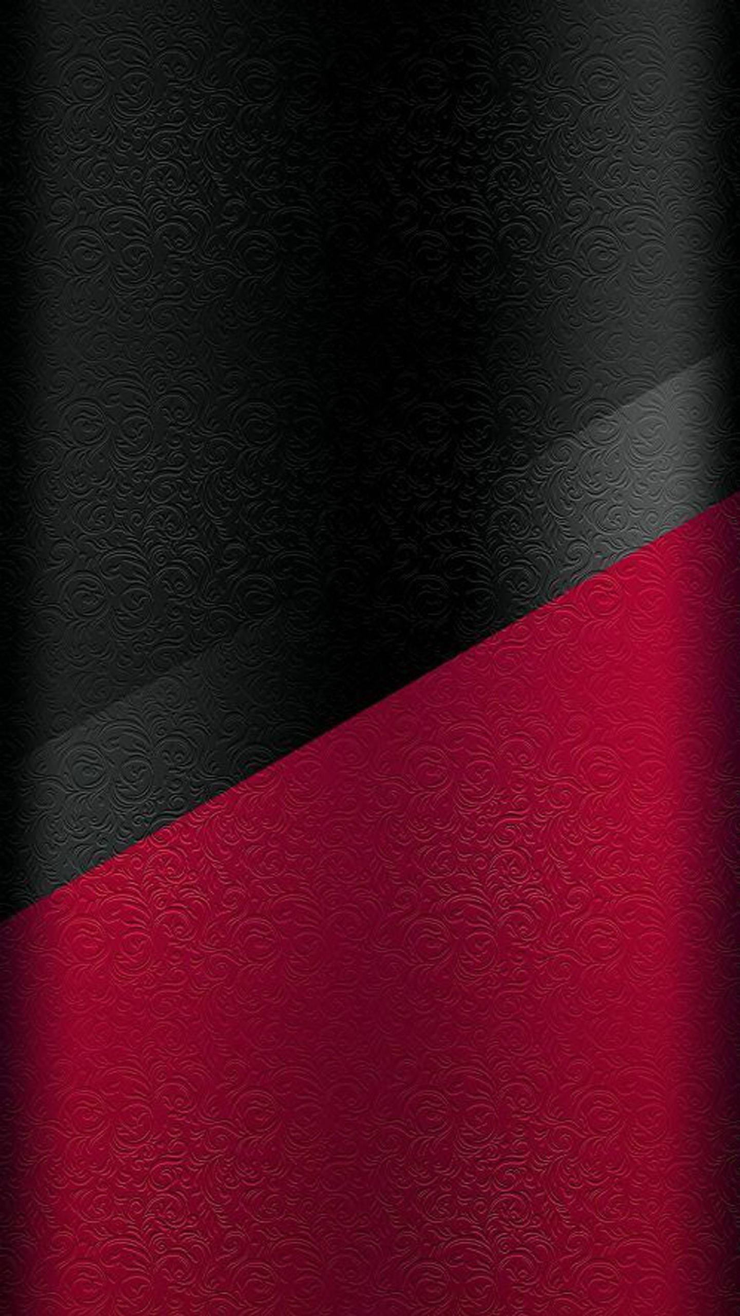 black and red leather texture, diagonal split, subtle swirling embossed patterns, 2K Phone Wallpaper