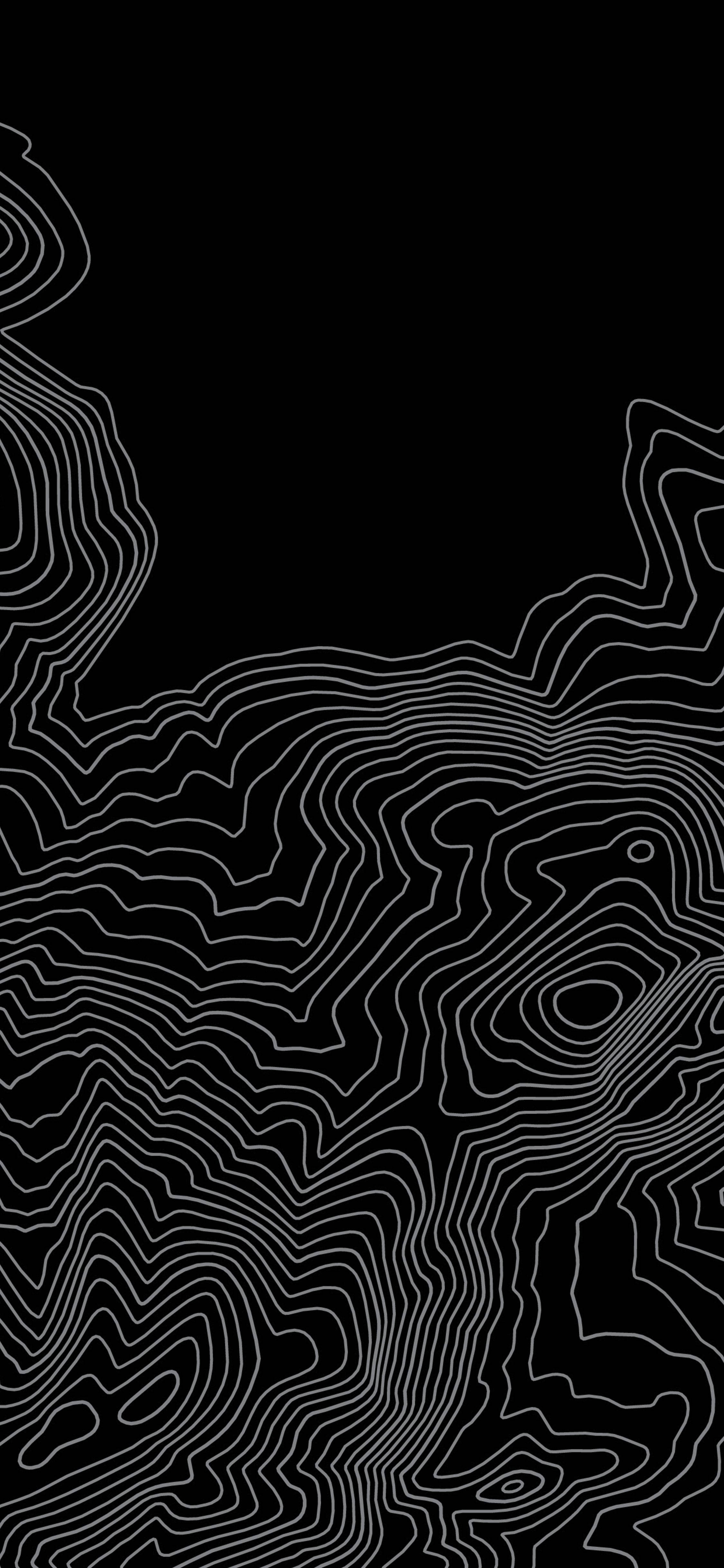 black leather iPhone, abstract topographic lines, white on black, 4K Phone Wallpaper