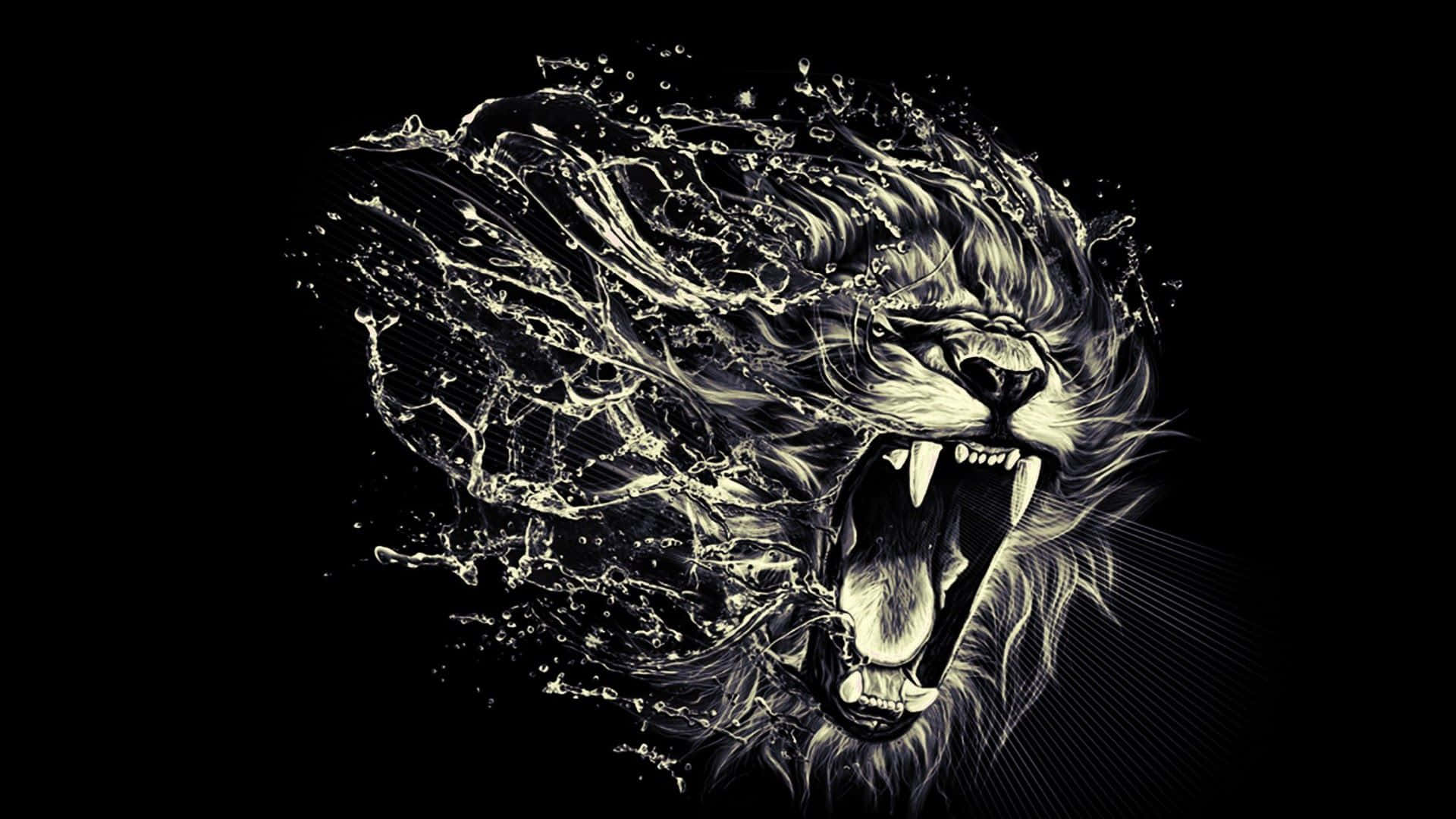 Black Lion, roaring lion, explosive water splashes, Full HD Desktop Wallpaper
