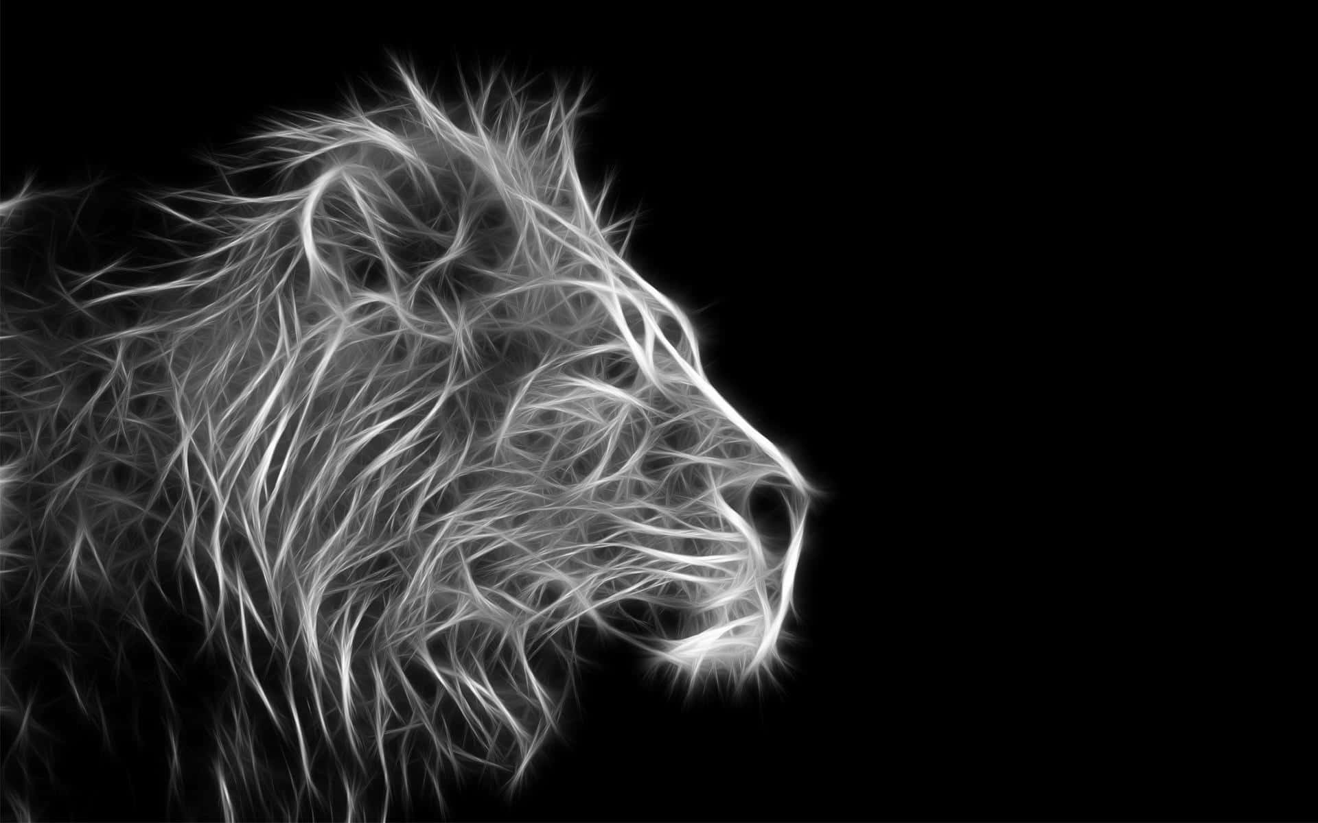 Black Lion, glowing white filaments, stark black background, Full HD Desktop Wallpaper