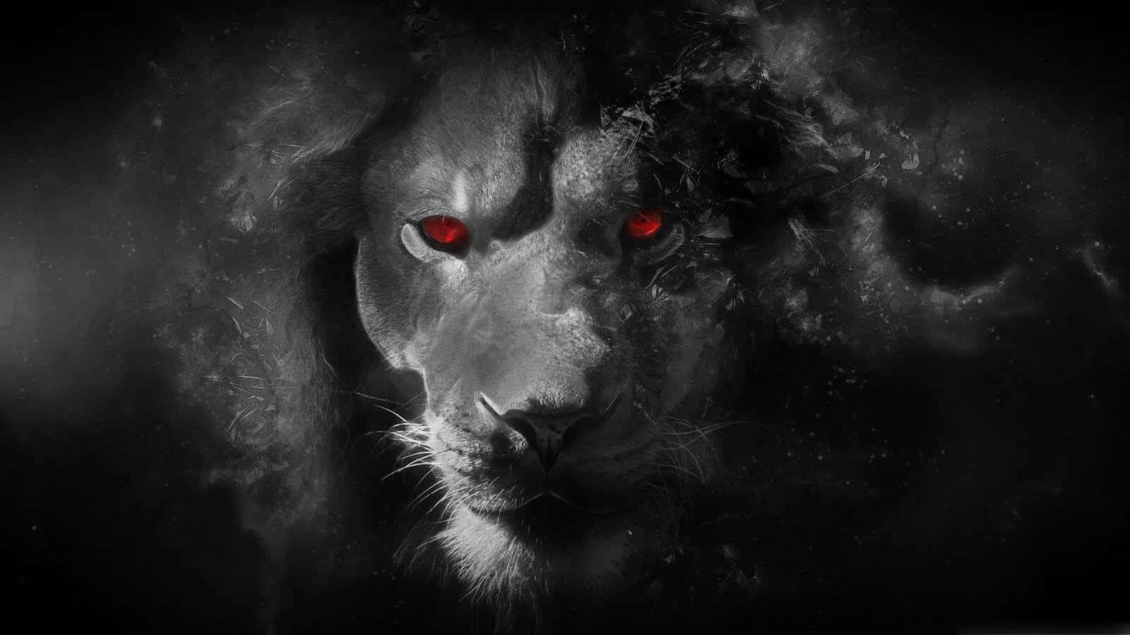 Black Lion, glowing red eyes, swirling dark smoke, HD Desktop Wallpaper