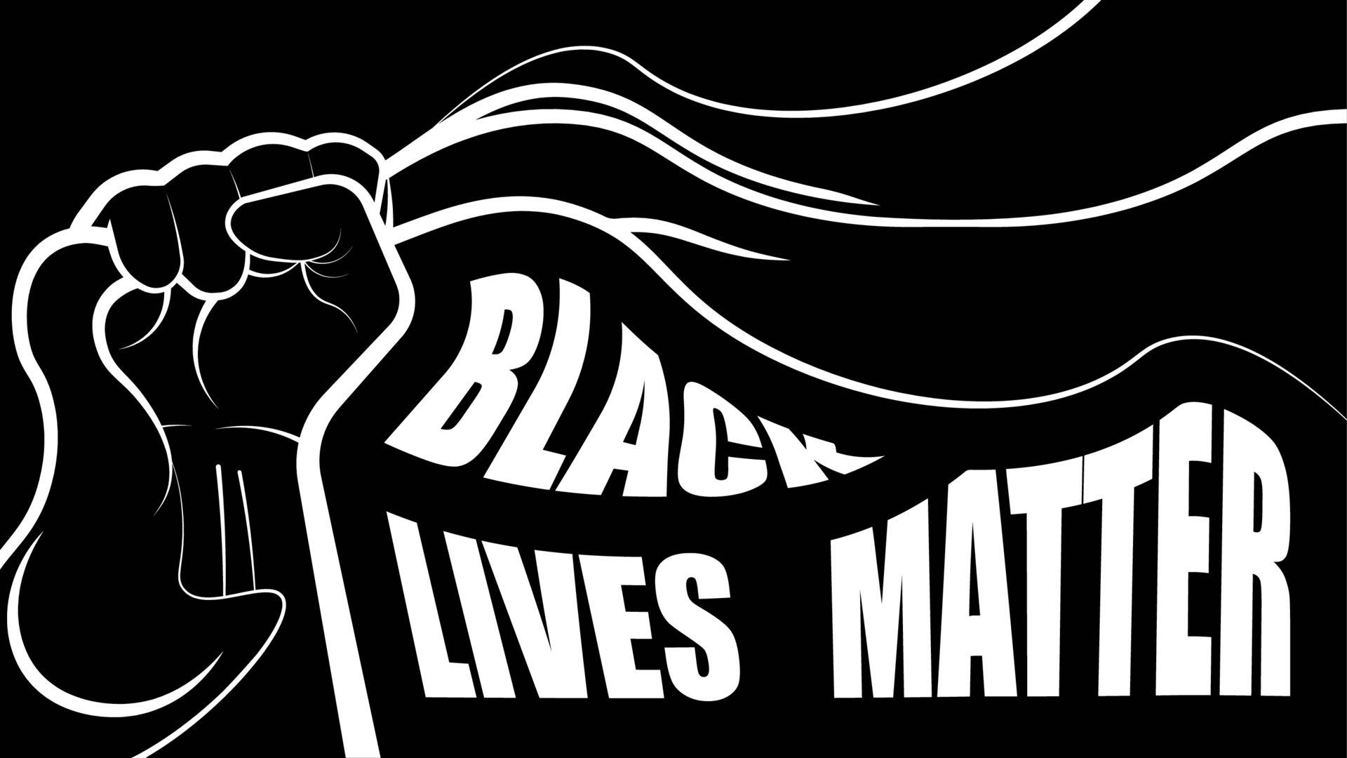 Black Lives Matter, raised fist, black and white graphic, Full HD Desktop Wallpaper