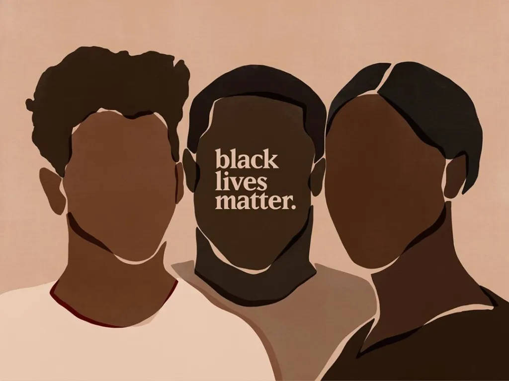 Black lives matter, three stylized Black figures, text 'black lives matter', SD Desktop Wallpaper