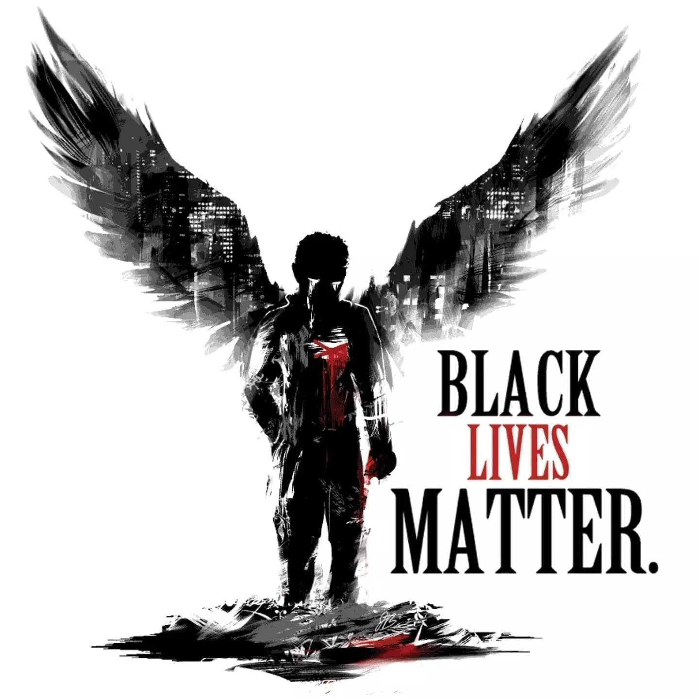 Black Lives Matter, silhouetted figure, cityscape wings, HD Desktop Wallpaper