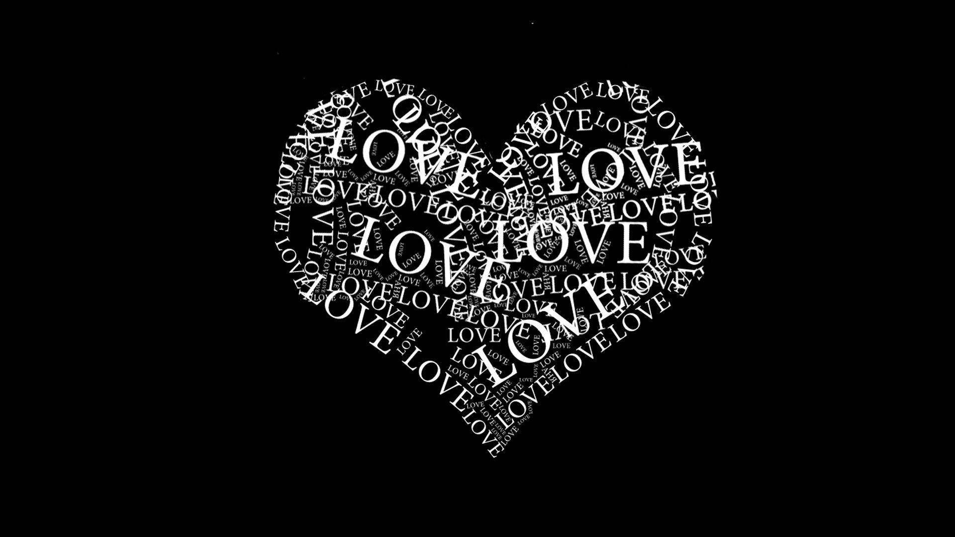 Heart Text Black Lover, heart-shaped word cloud, word love, Full HD Desktop Wallpaper