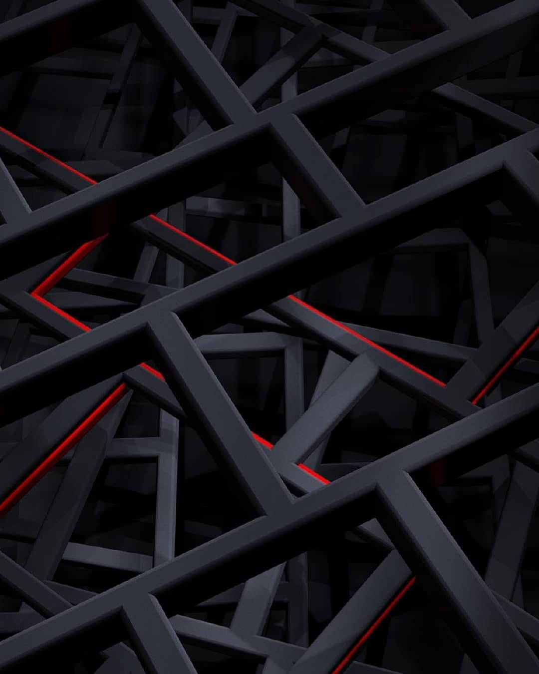 Geometric Black Lover, black beams, glowing red lines, HD Phone Wallpaper