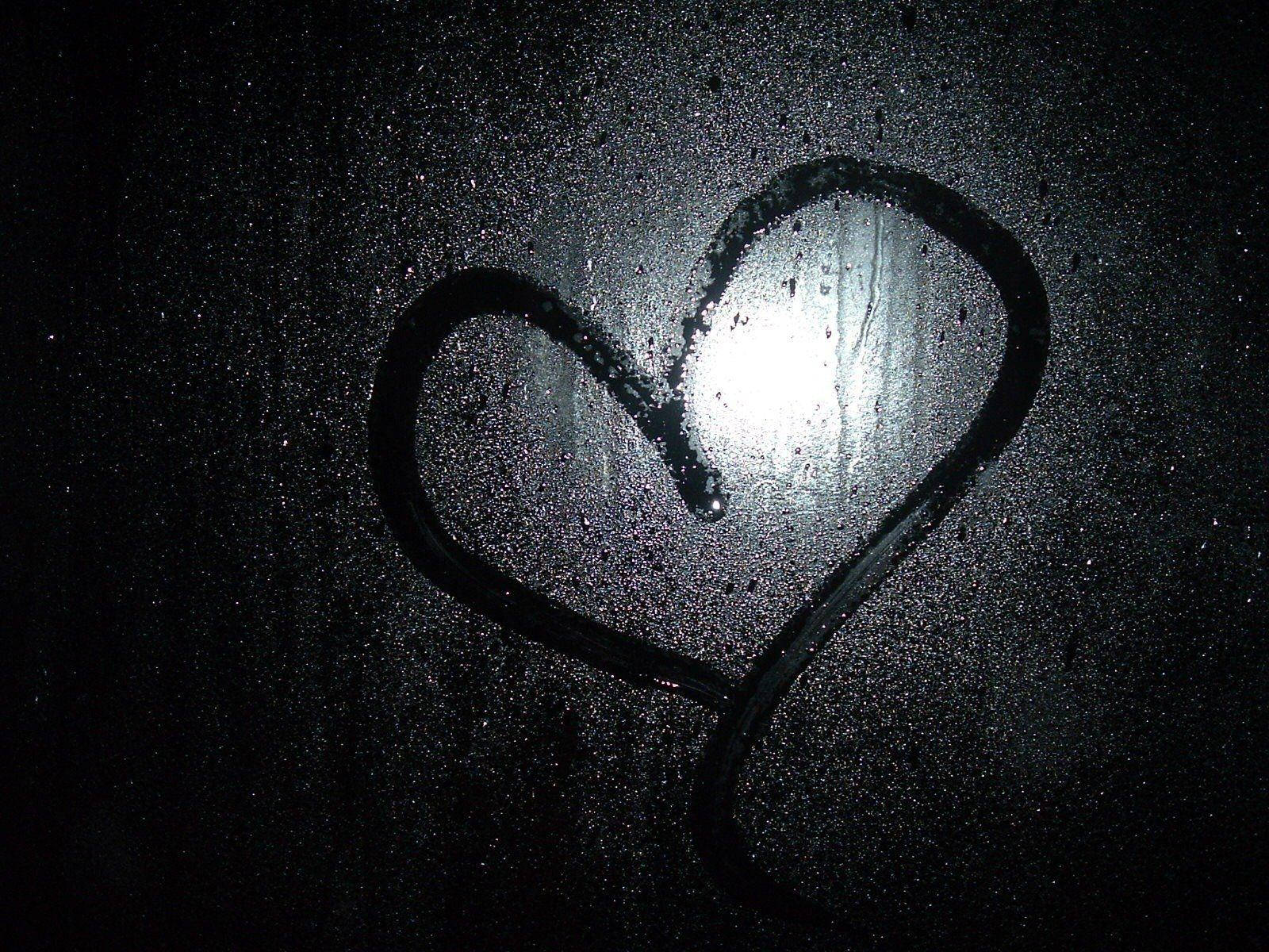 Black Lover, heart, wet glass, HD Desktop Wallpaper