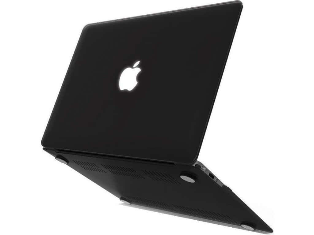 black MacBook, 1024 x 768, glowing apple logo, SD Desktop Wallpaper