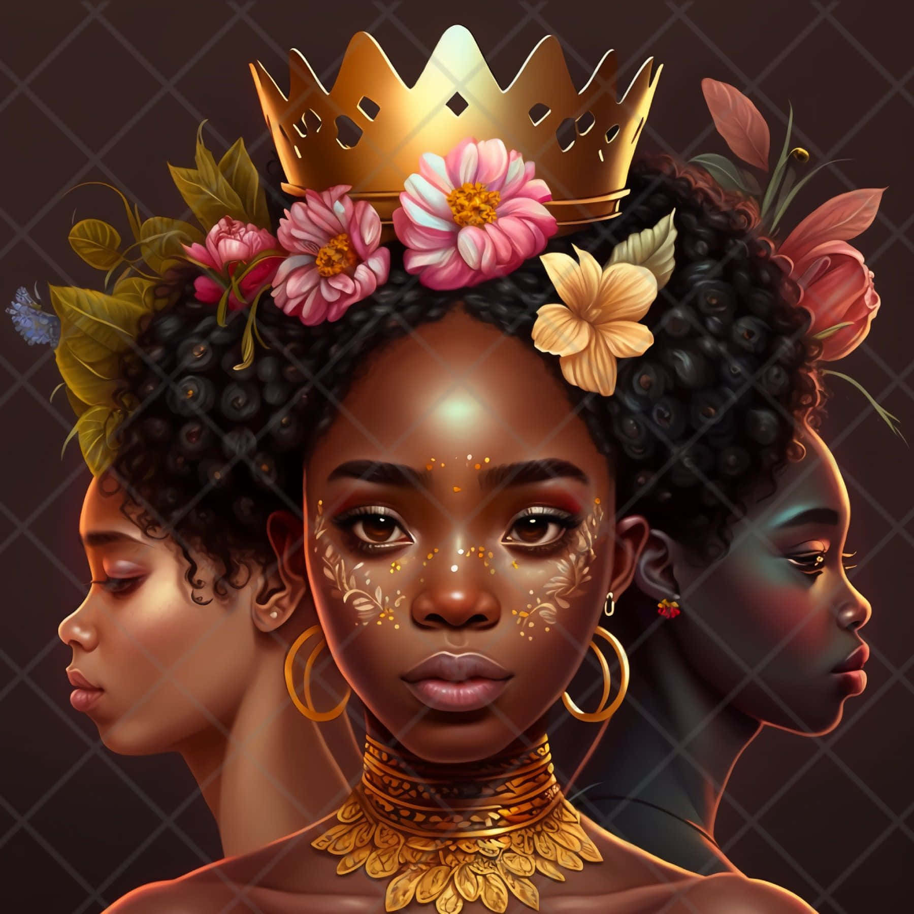 Black Magic Woman, golden crown, floral adornments, HD Desktop Wallpaper