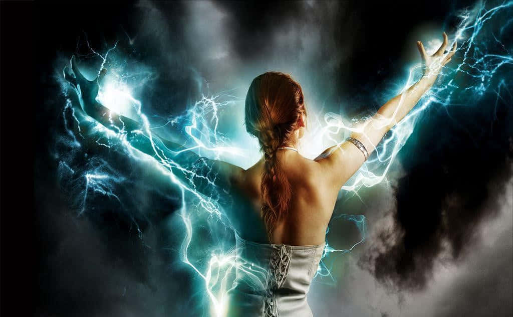 Black Magic Woman, electric blue lightning, stormy sky, SD Desktop Wallpaper