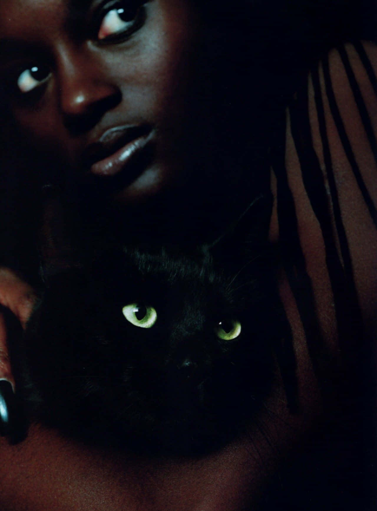 Black Magic Woman, glowing eyes, black cat, HD Phone Wallpaper