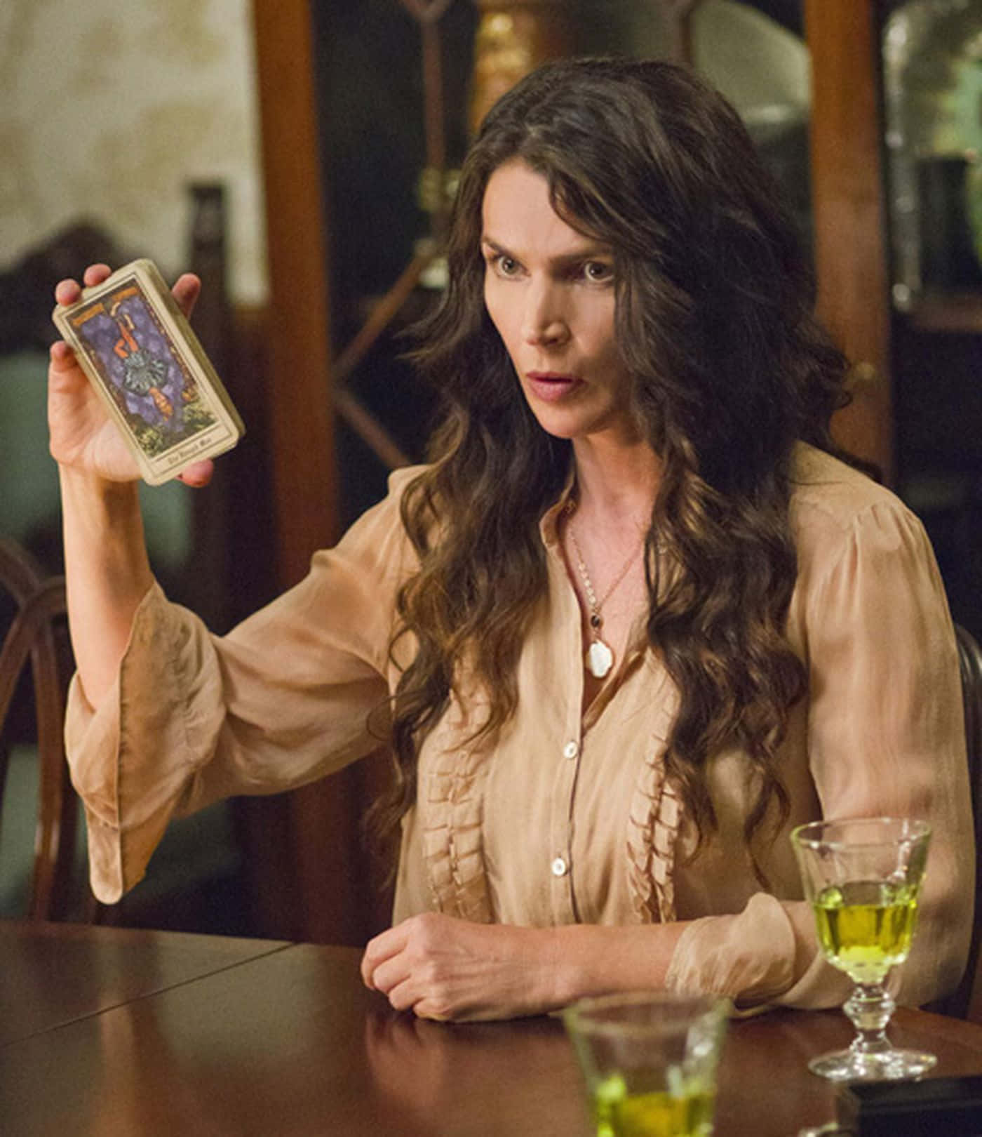 Black Magic Woman, tarot card, wooden table, HD Phone Wallpaper