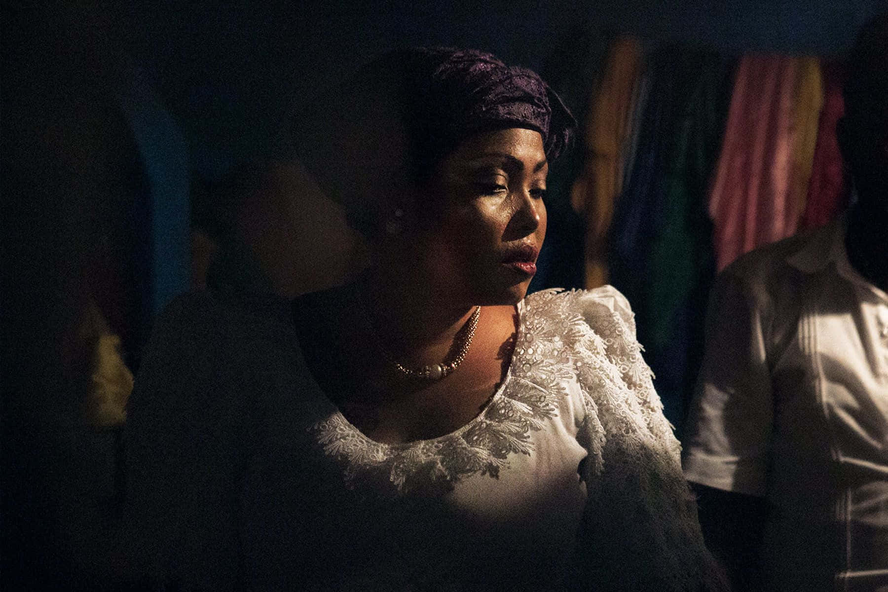 Black Magic Woman, white lace top, purple headwrap, HD Desktop Wallpaper