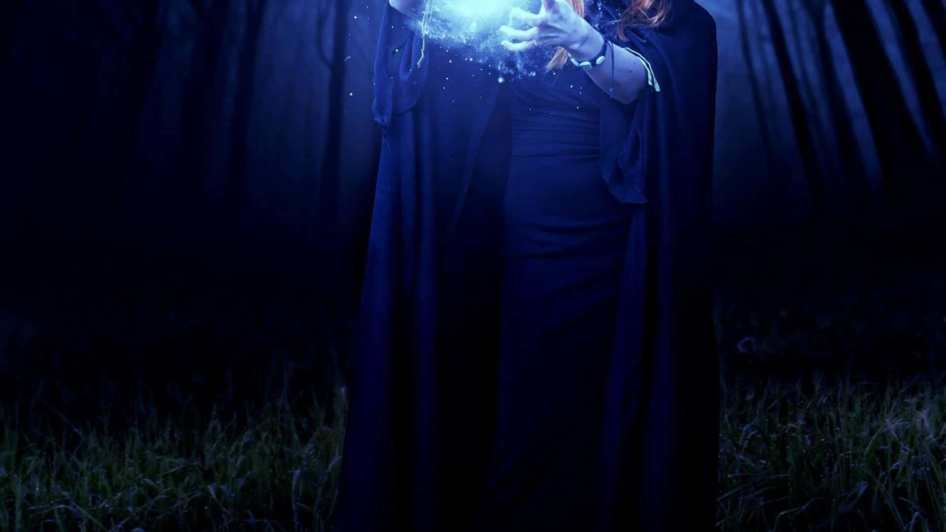 Black Magic Woman, cloaked figure, glowing orb, Full HD Desktop Wallpaper