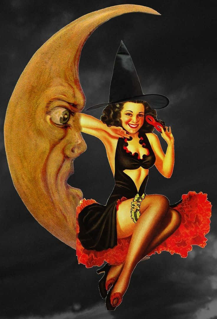 Black Magic Woman, pin-up witch, black hat, SD Phone Wallpaper