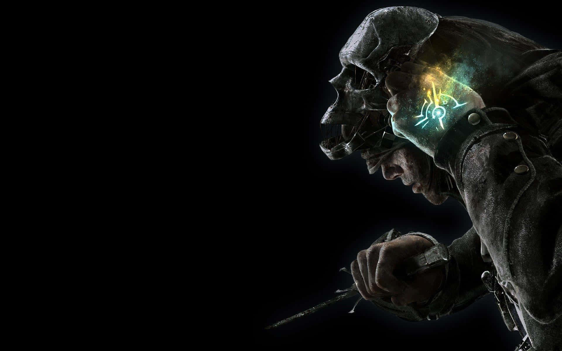 Black Magic Woman, dark armor, glowing blue and green symbols, Full HD Desktop Wallpaper