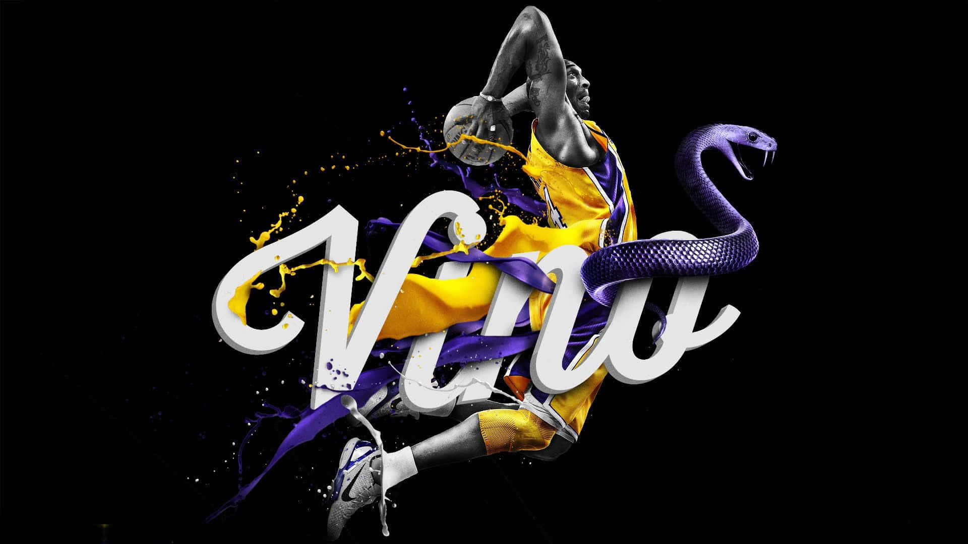 Black Mamba, Kobe, yellow and purple jersey, Full HD Desktop Wallpaper