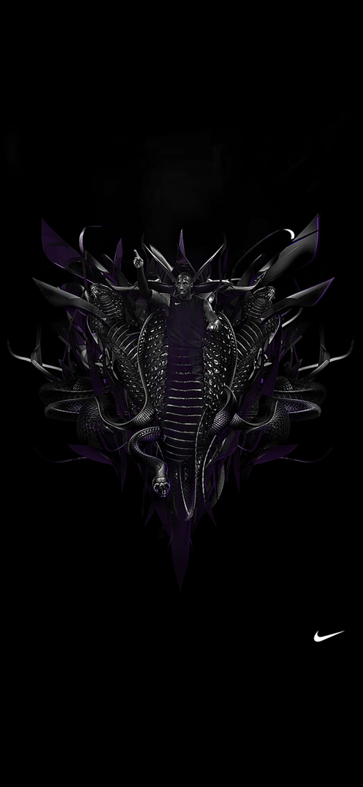 Black Mamba Kobe, purple and black wings, serpentine bodies, 2K Phone Wallpaper