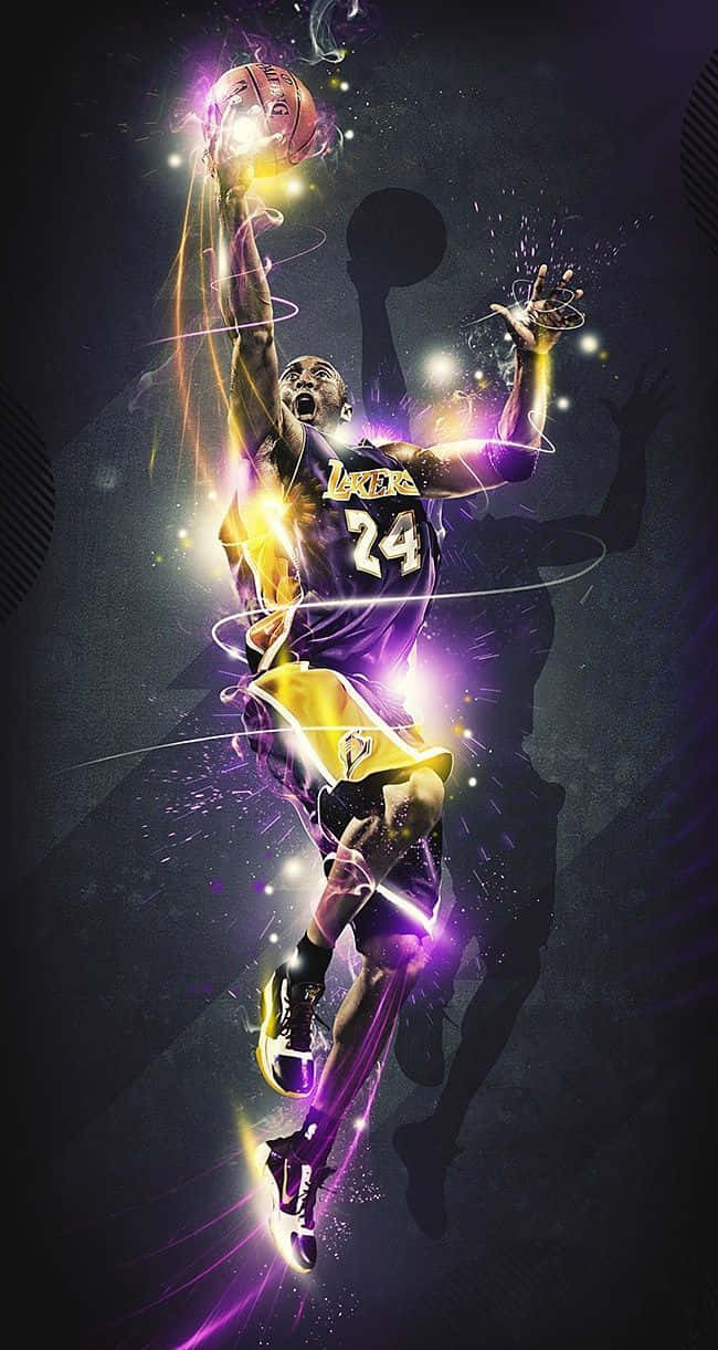 Black Mamba Kobe, purple and gold Lakers jersey, glowing ball, SD Phone Wallpaper