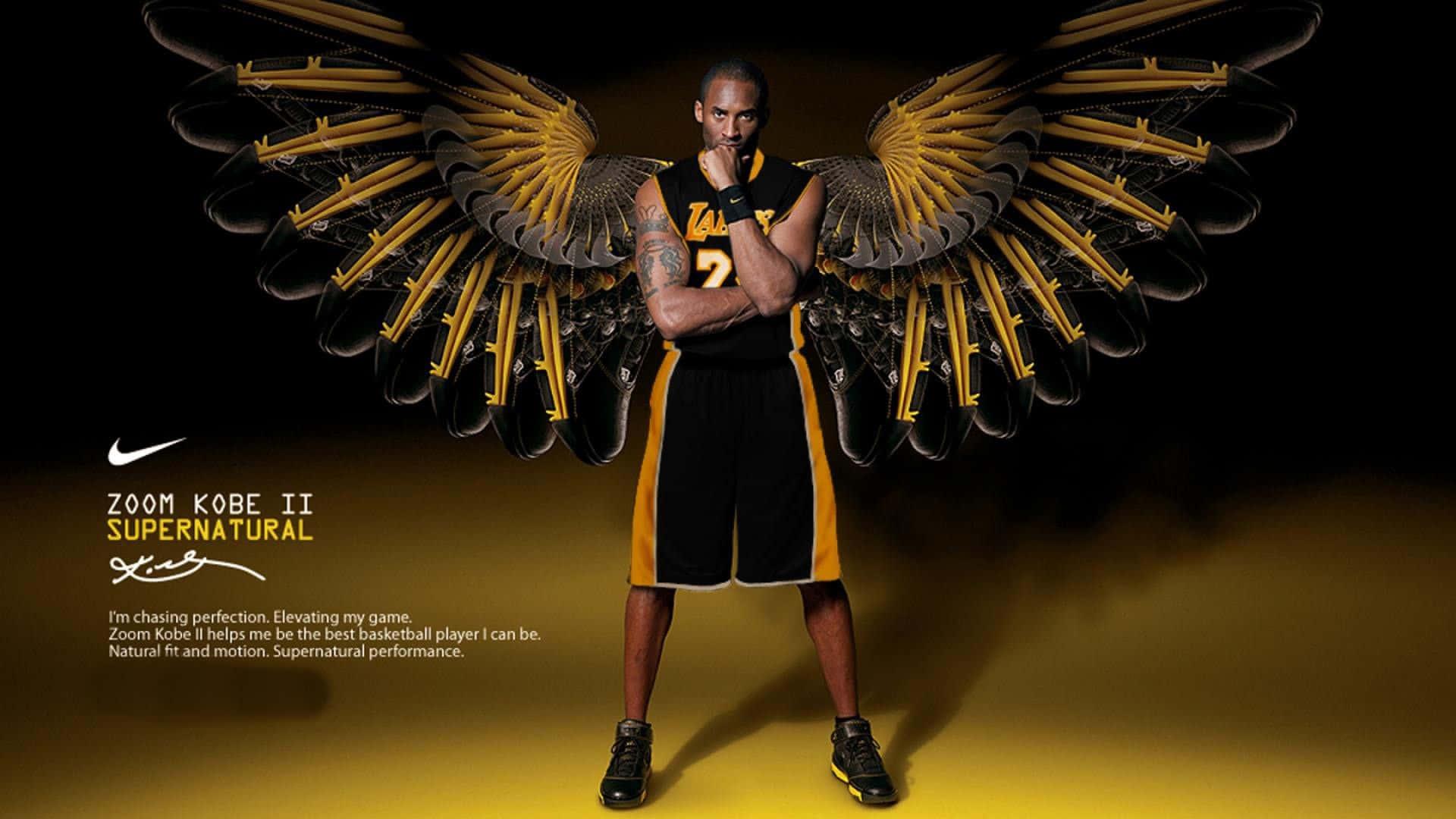 Black Mamba Kobe, basketball player, black and gold uniform, Full HD Desktop Wallpaper