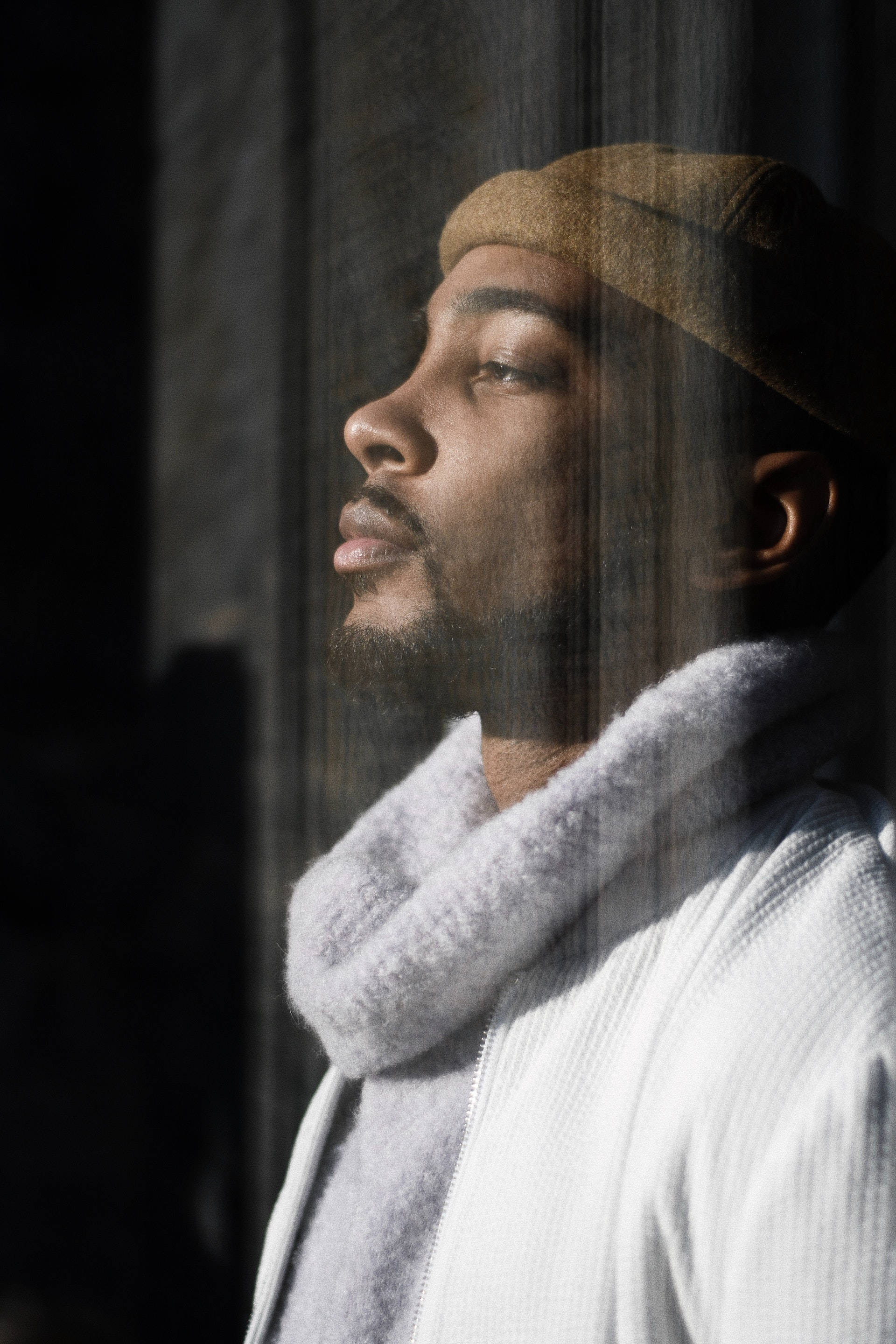 Black Man, glass window, rain-streaked window, 2K Phone Wallpaper