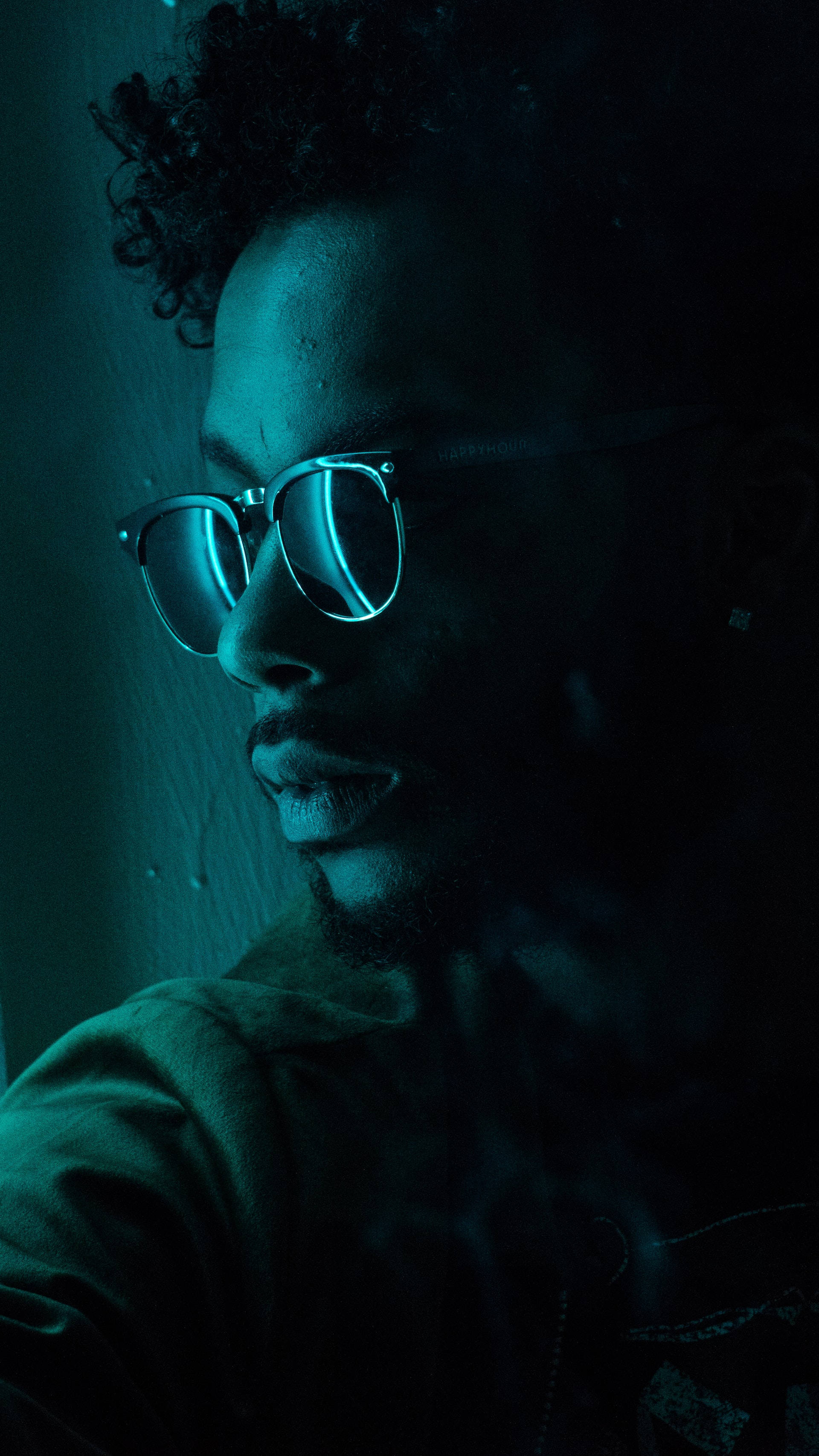 Black Man, Neon Blue iPhone, cool blue light, 2K Phone Wallpaper