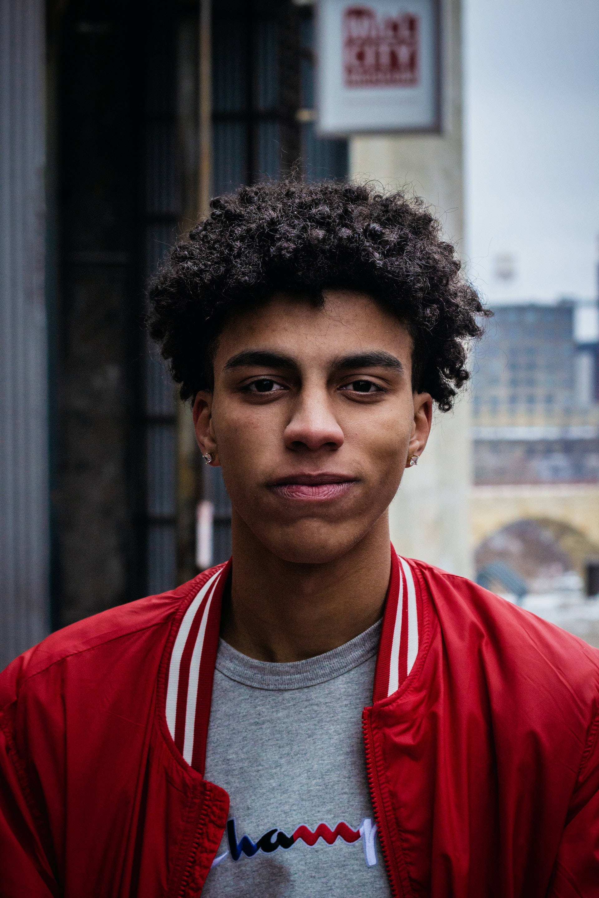 Black Man, red jersey jacket, grey t-shirt, 2K Phone Wallpaper