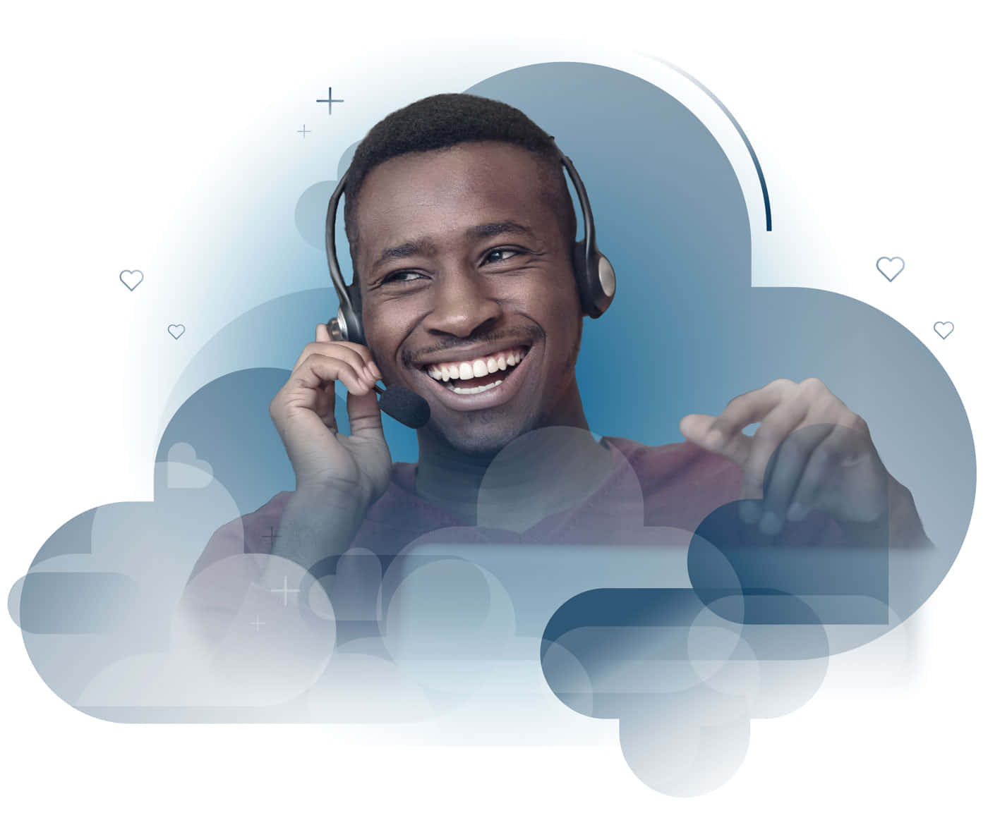 Customer Black Man, headset, blue clouds, HD Desktop Wallpaper