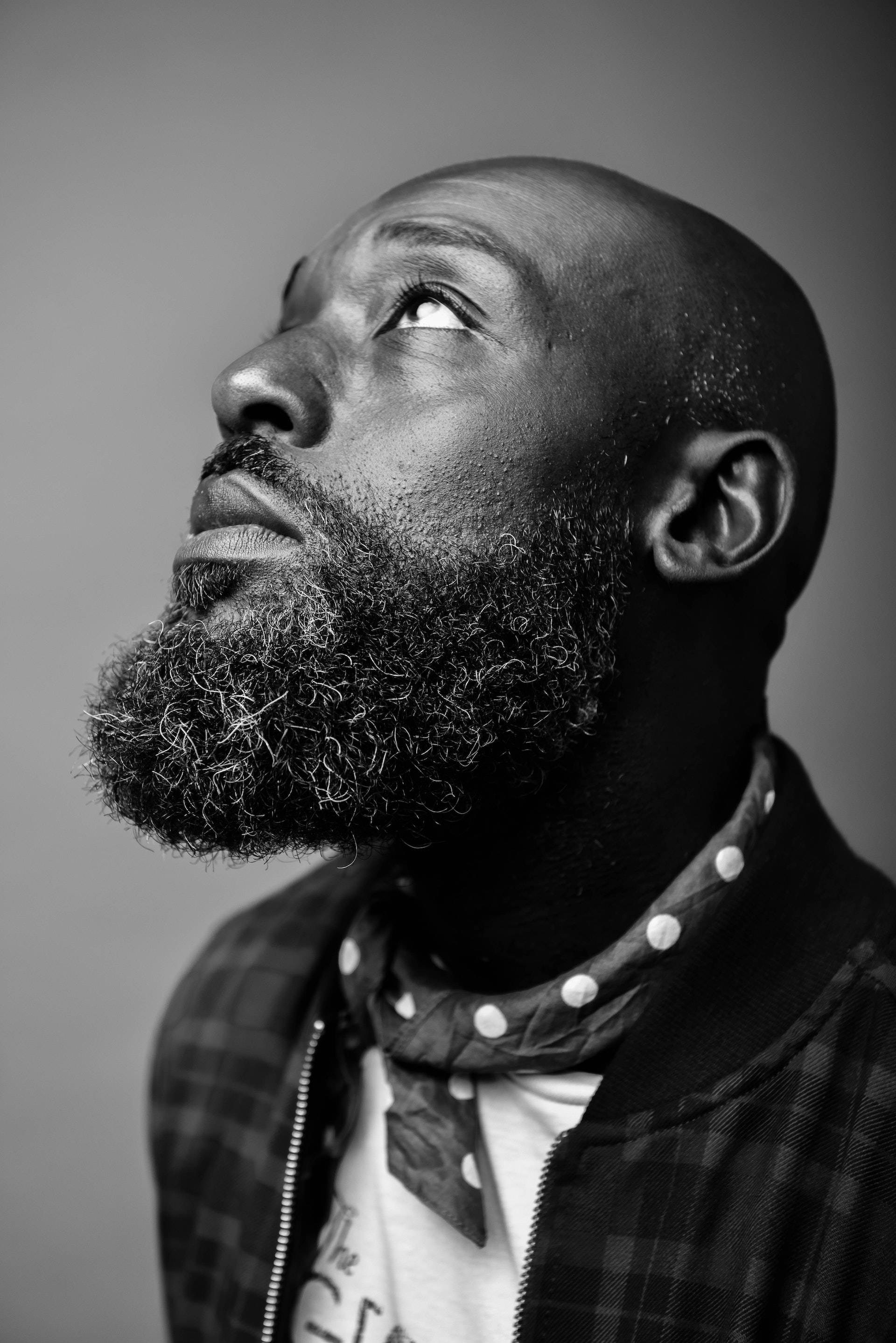 black man, bald man, full beard, 2K Phone Wallpaper