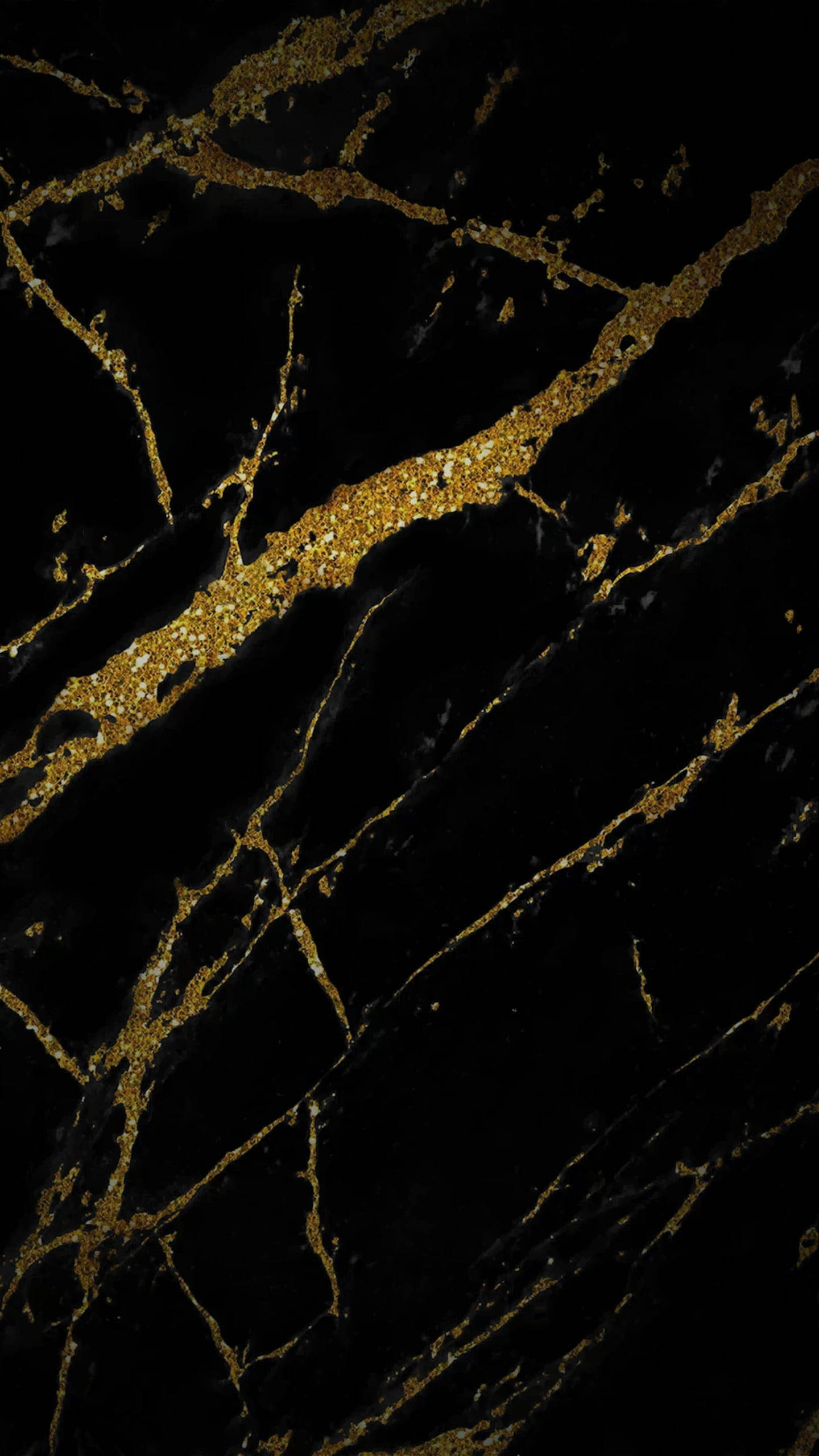 black marble, glittering gold veins, organic patterns, 2K Phone Wallpaper