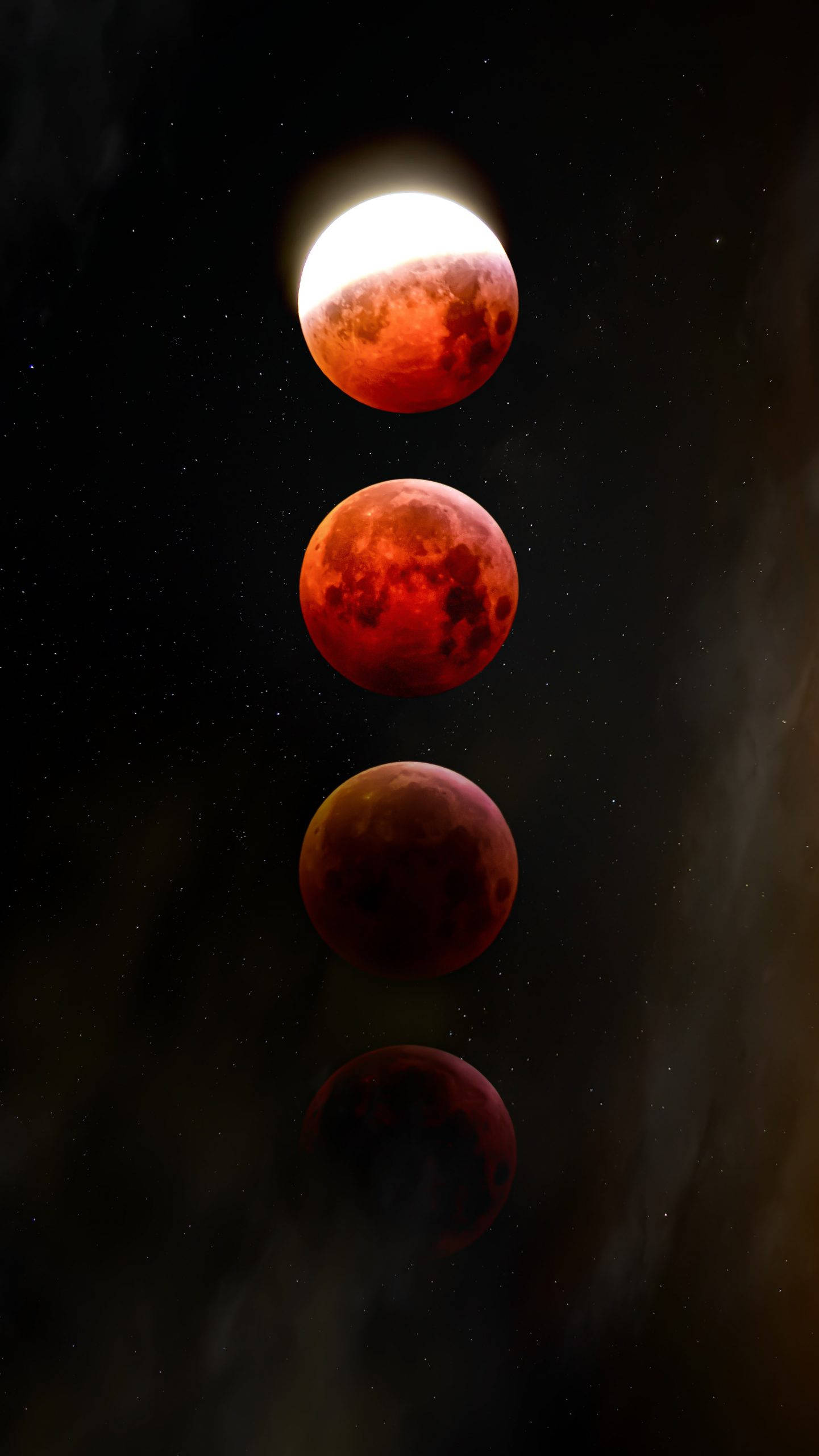 Moon Sequence iPhone Dark, blood moons, starry cosmic backdrop, 2K Phone Wallpaper