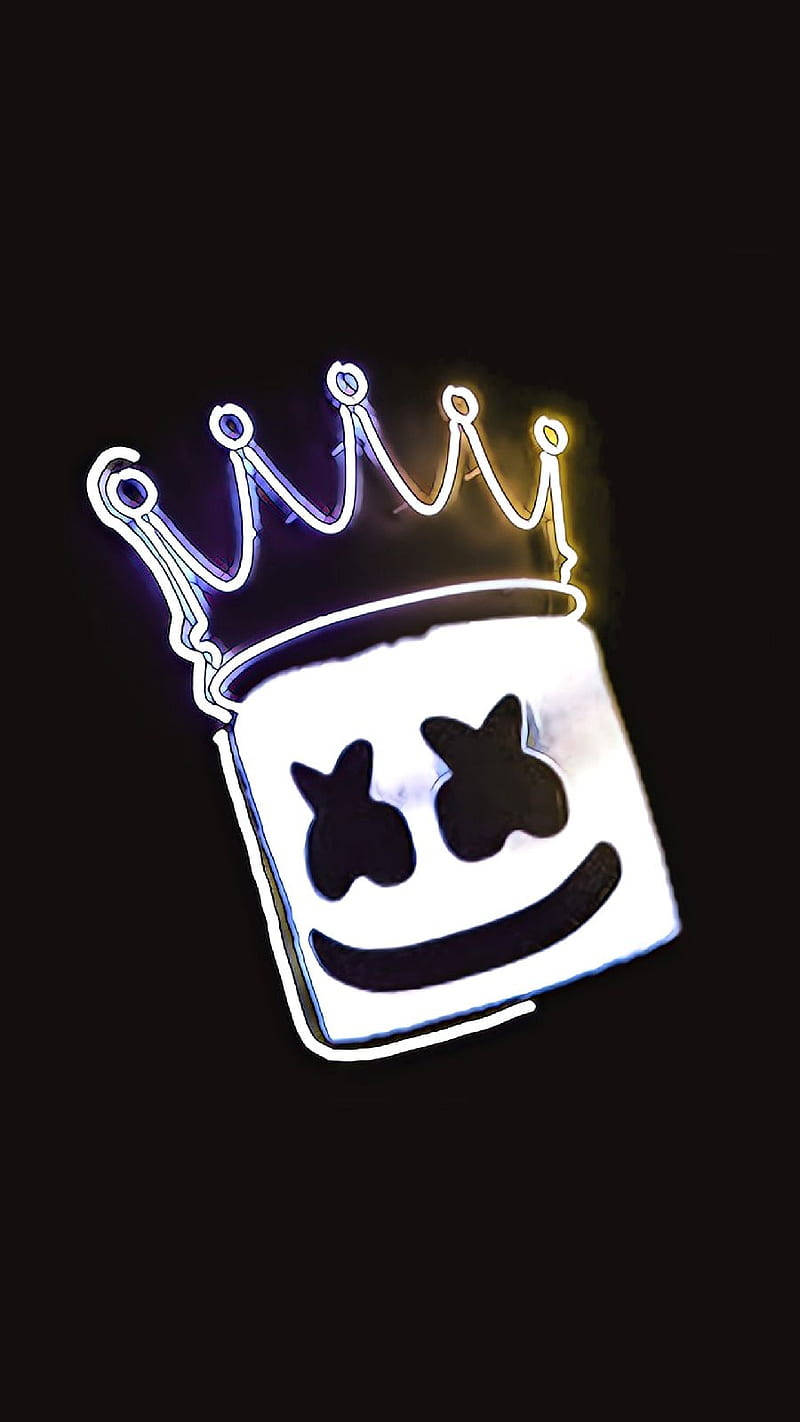 Black Marshmello, crown, neon outline, HD Phone Wallpaper