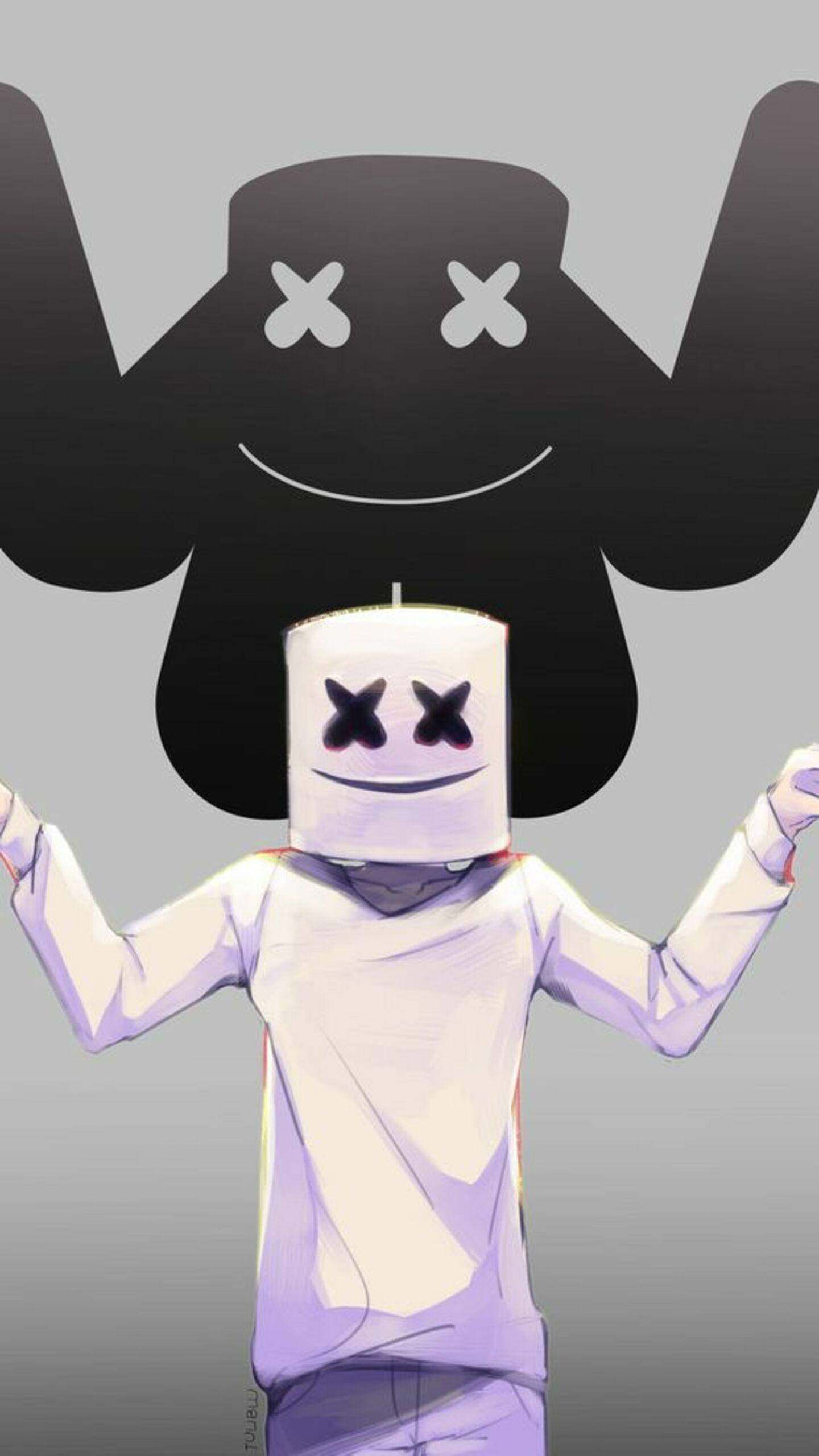 Black Marshmello, marshmallow head, X eyes, 2K Phone Wallpaper
