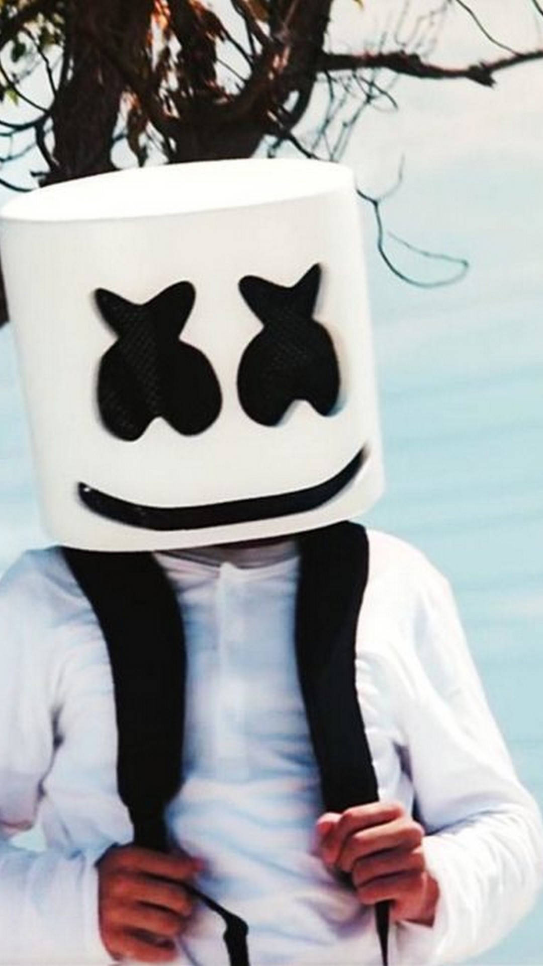 Black Marshmello, white marshmallow helmet, black eyes, Full HD Phone Wallpaper
