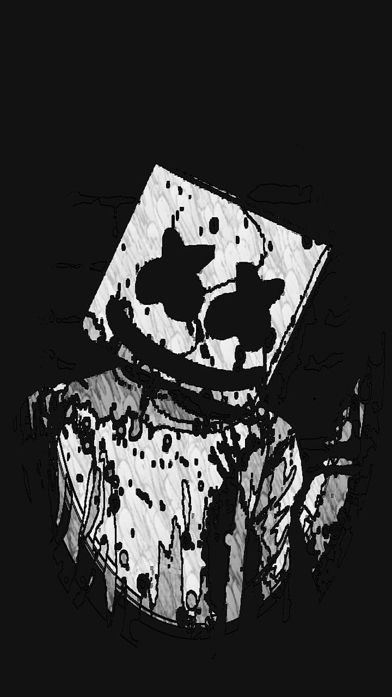 Black Marshmello, square helmet, star-shaped eyes, HD Phone Wallpaper