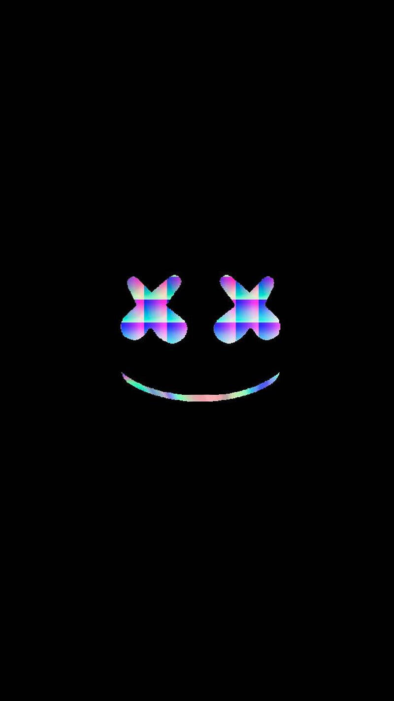 Black Marshmello, rainbow iridescent colors, solid black background, HD Phone Wallpaper