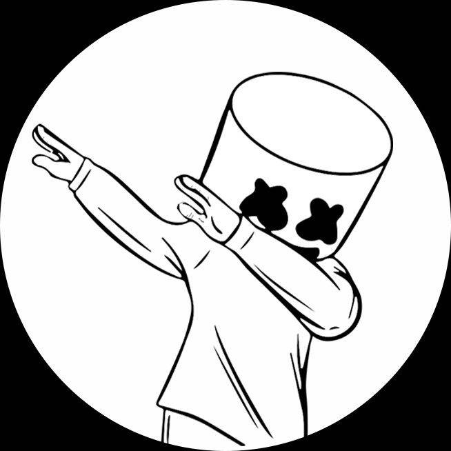 Black Marshmello, dab dance pose, black and white line art, SD Desktop Wallpaper