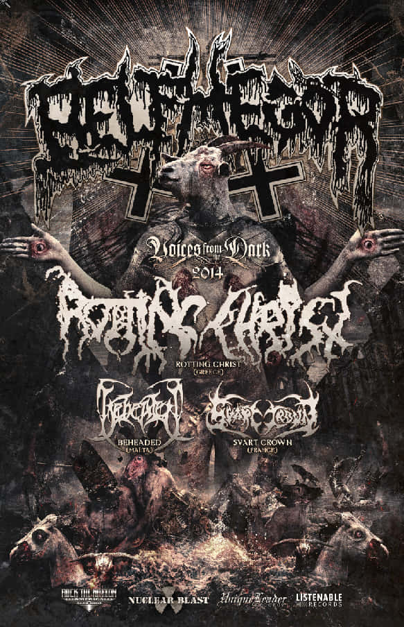 black metal music, demonic goat-headed figure, bloodshot eyes, SD Phone Wallpaper
